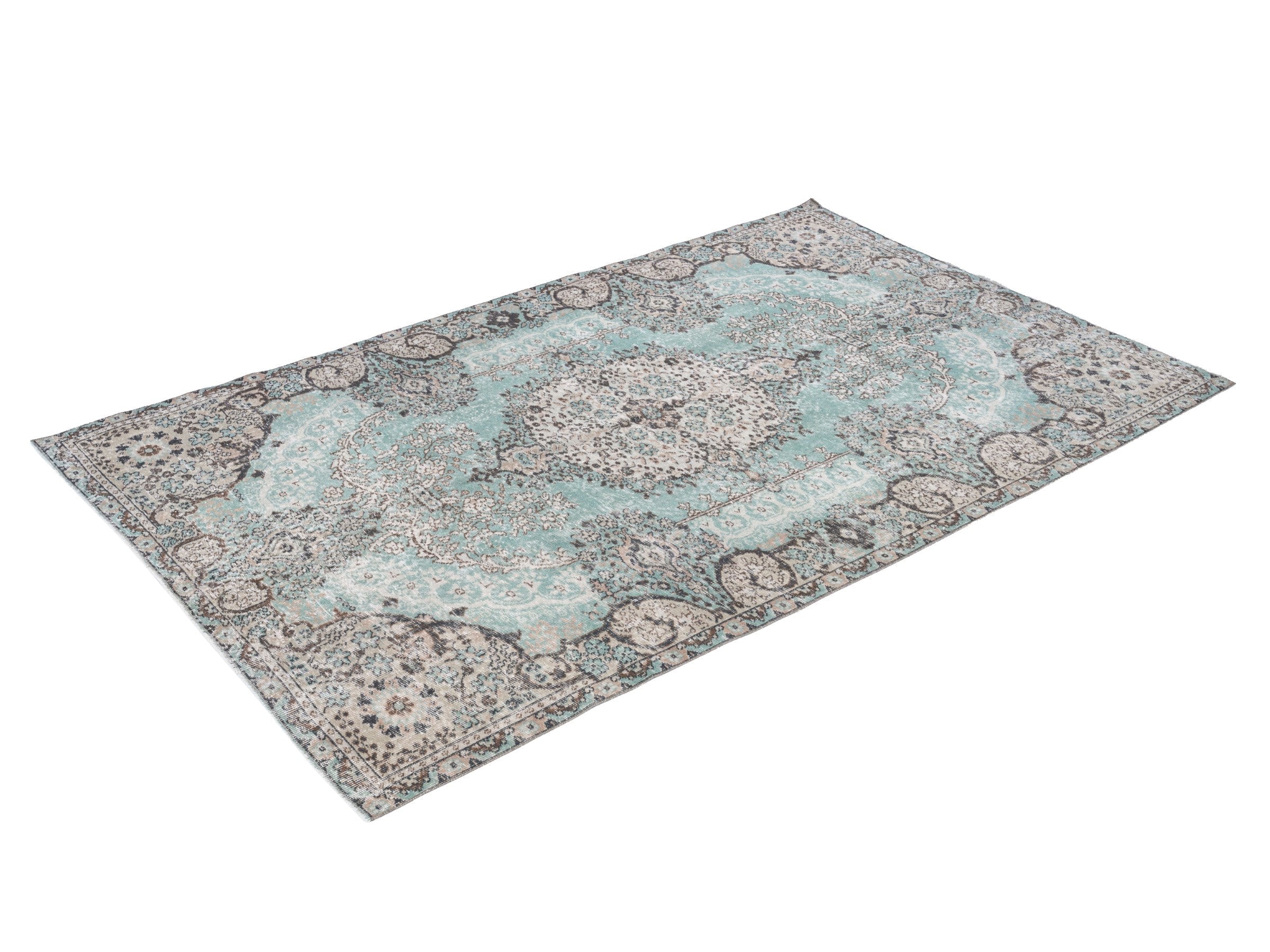 Turkish Isparta area rug in celadon and taupe, view 3 of 10