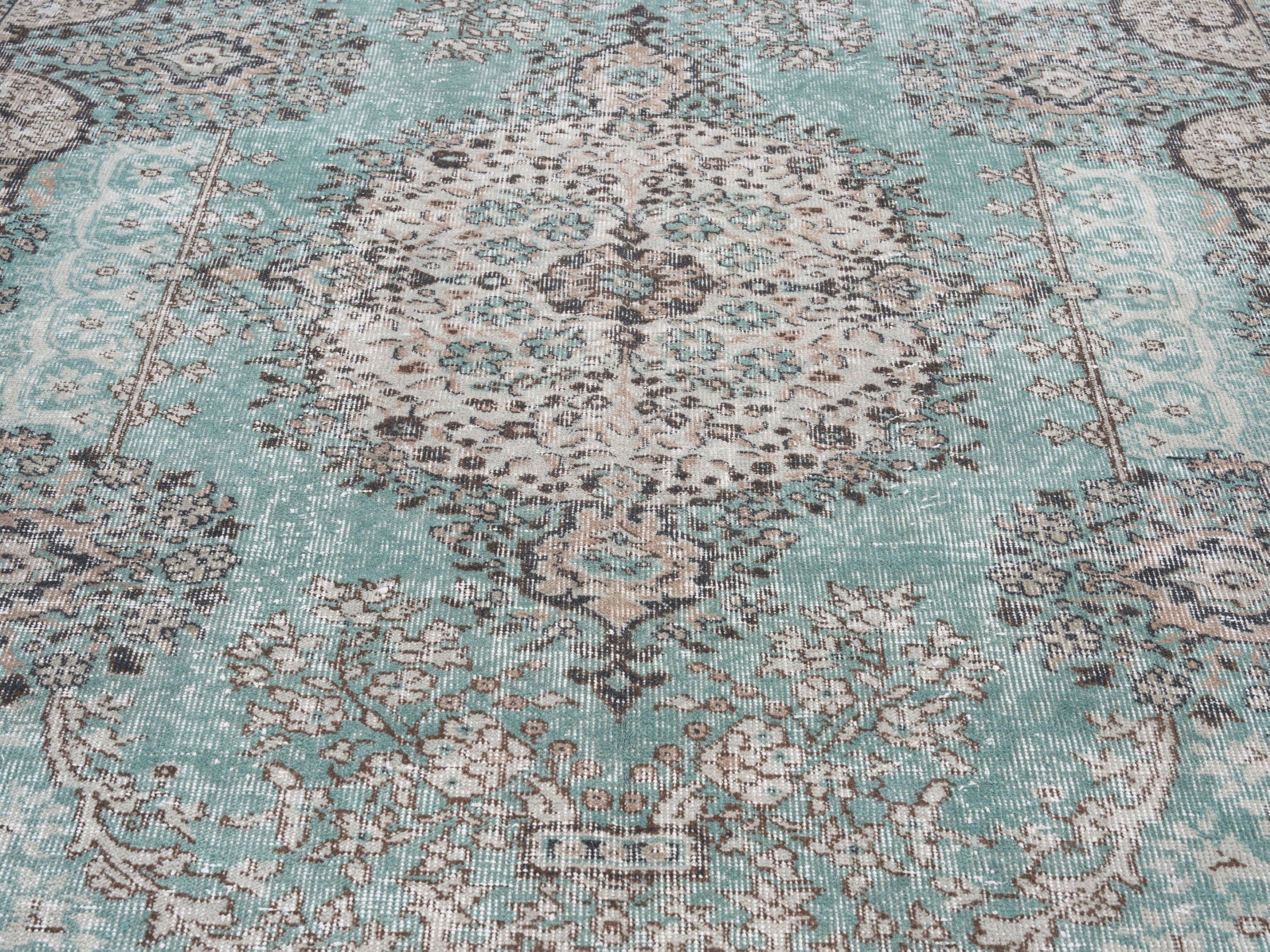 Turkish Isparta area rug in celadon and taupe, view 4 of 10