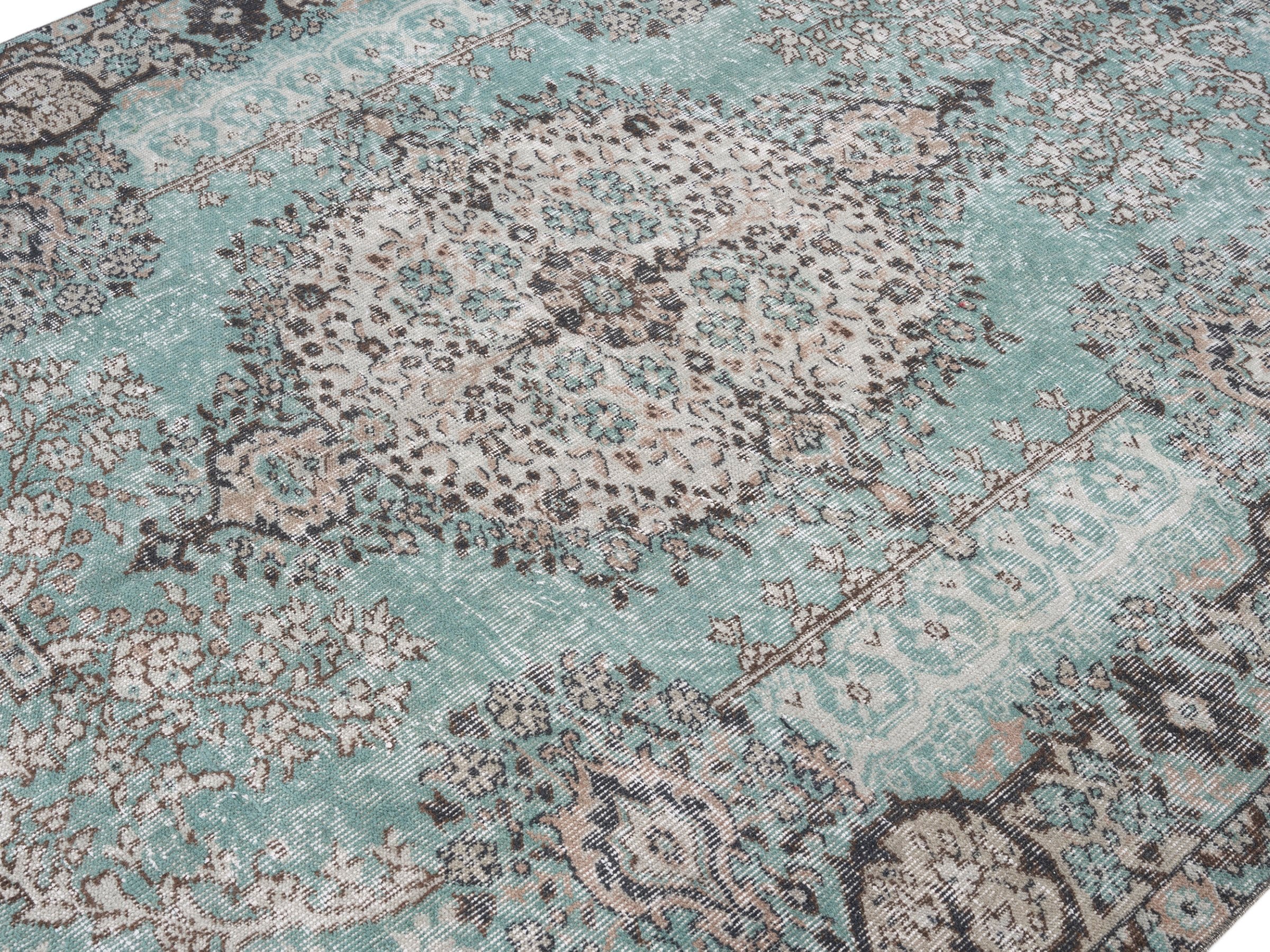 Turkish Isparta area rug in celadon and taupe, view 5 of 10