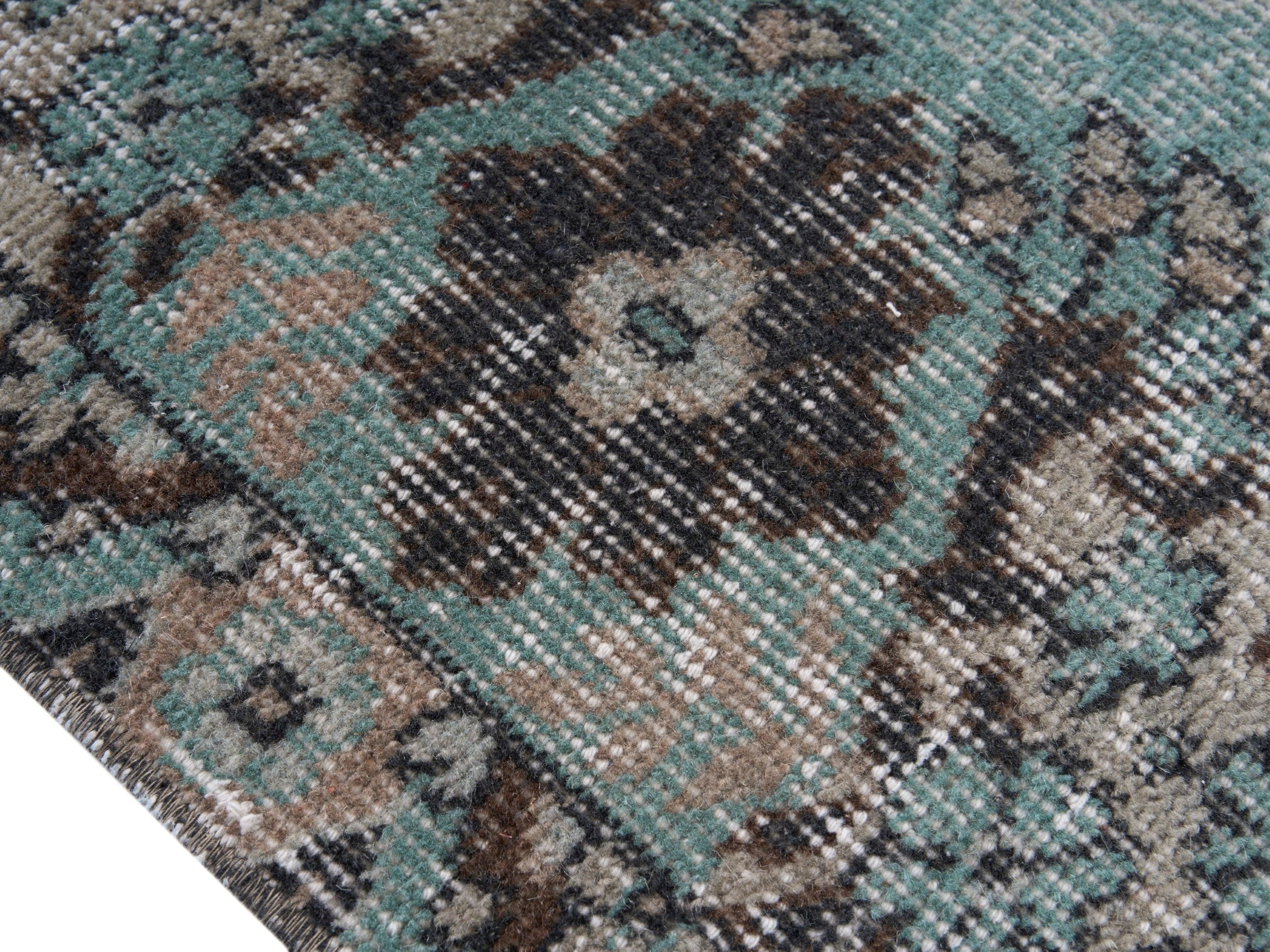 Turkish Isparta area rug in celadon and taupe, view 6 of 10