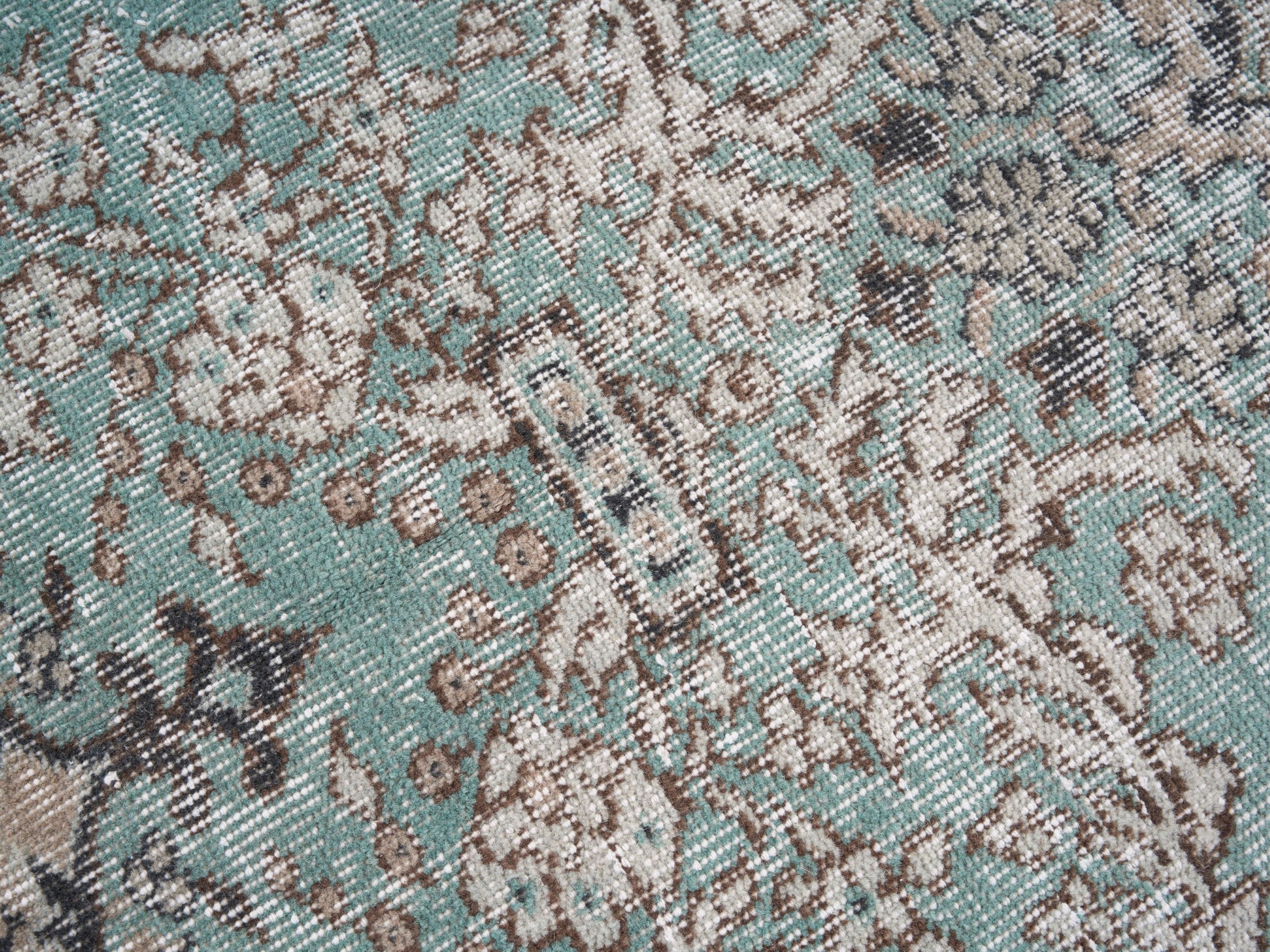 Turkish Isparta area rug in celadon and taupe, view 7 of 10