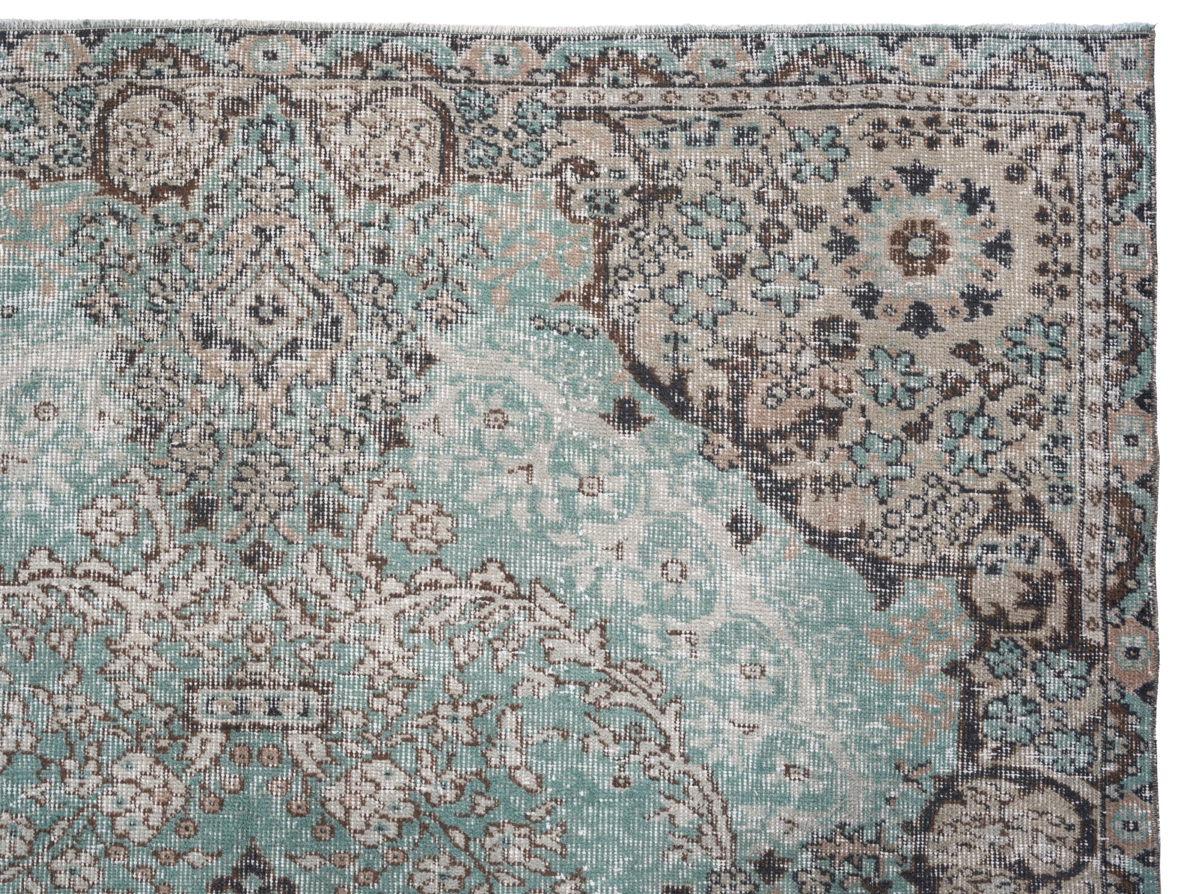 Turkish Isparta area rug in celadon and taupe, view 8 of 10