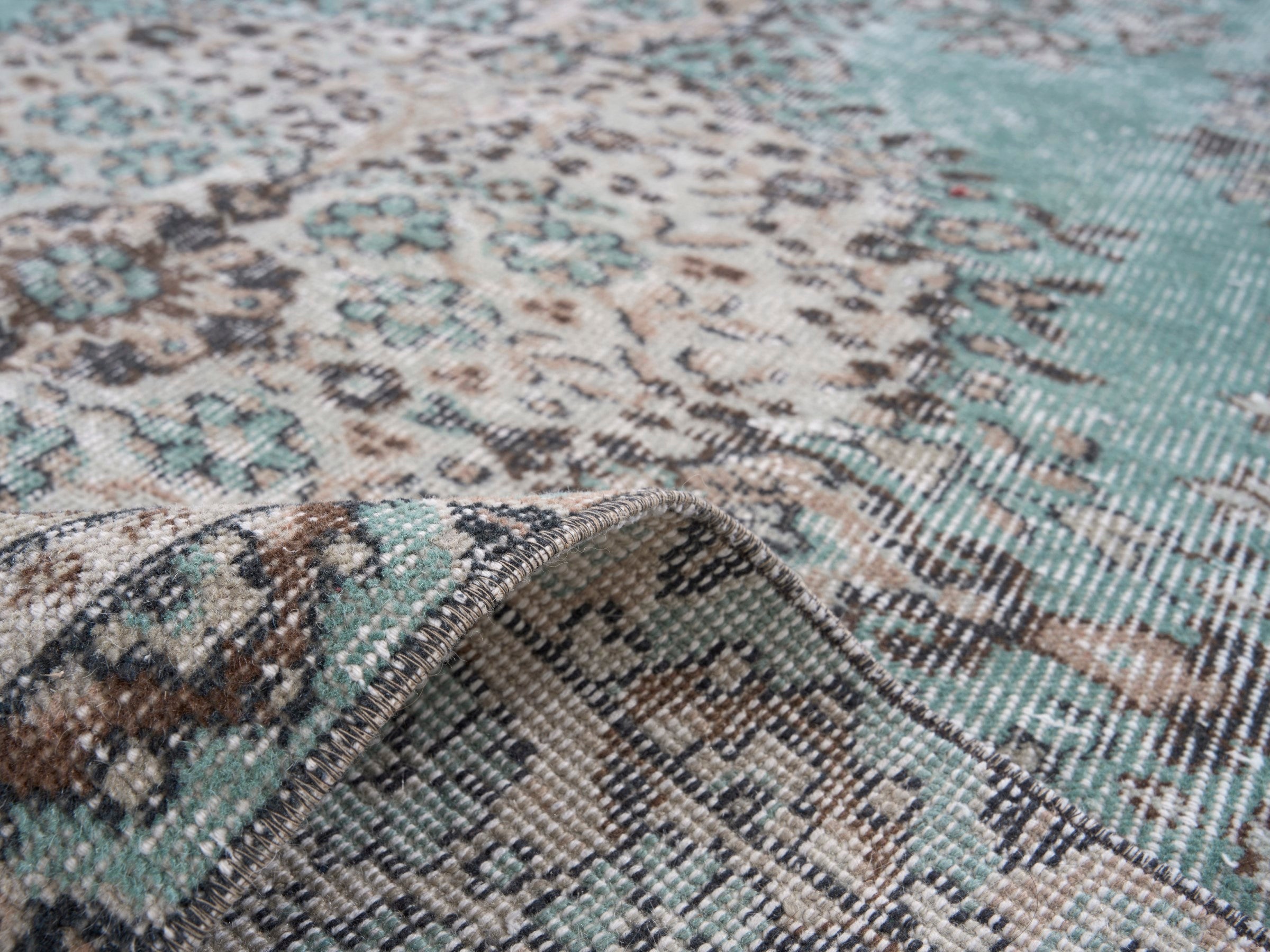 Turkish Isparta area rug in celadon and taupe, view 9 of 10
