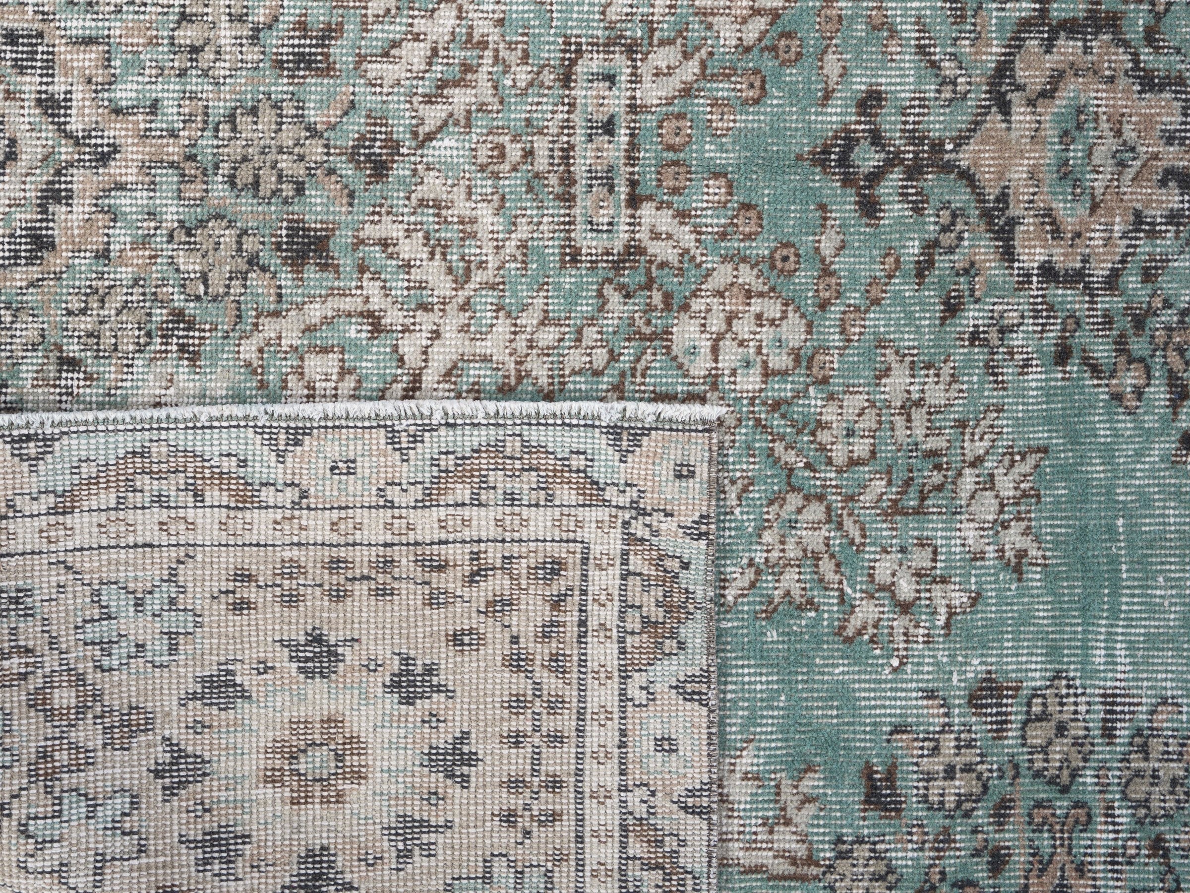 Turkish Isparta area rug in celadon and taupe, view 10 of 10