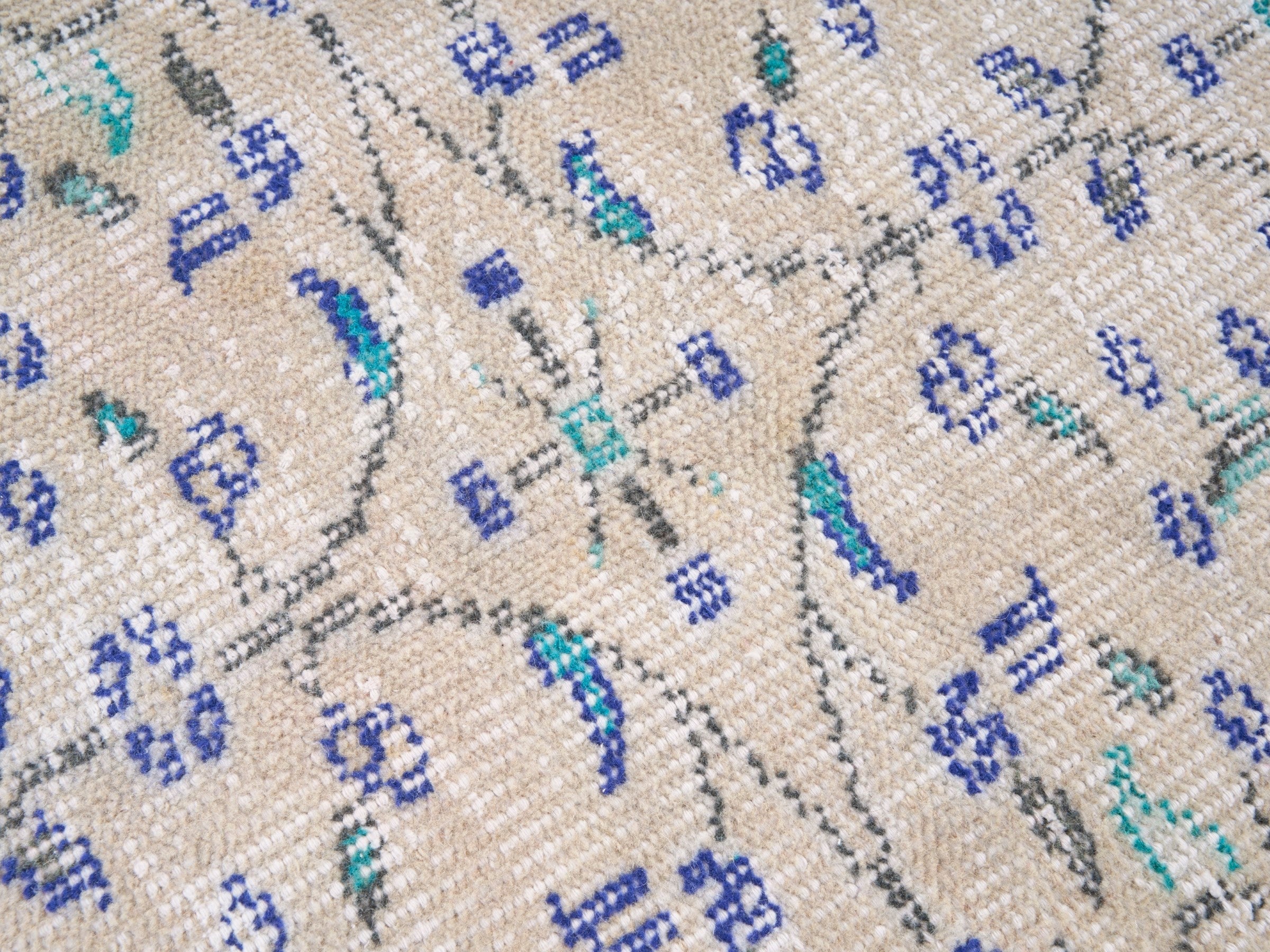 Turkish Manisa area rug in cream and navy, view 7 of 10