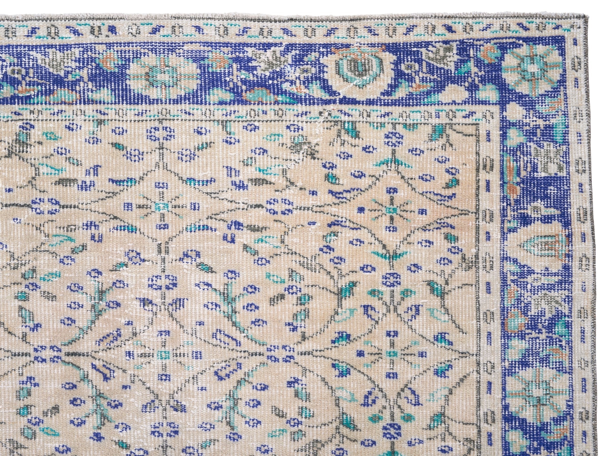 Turkish Manisa area rug in cream and navy, view 8 of 10