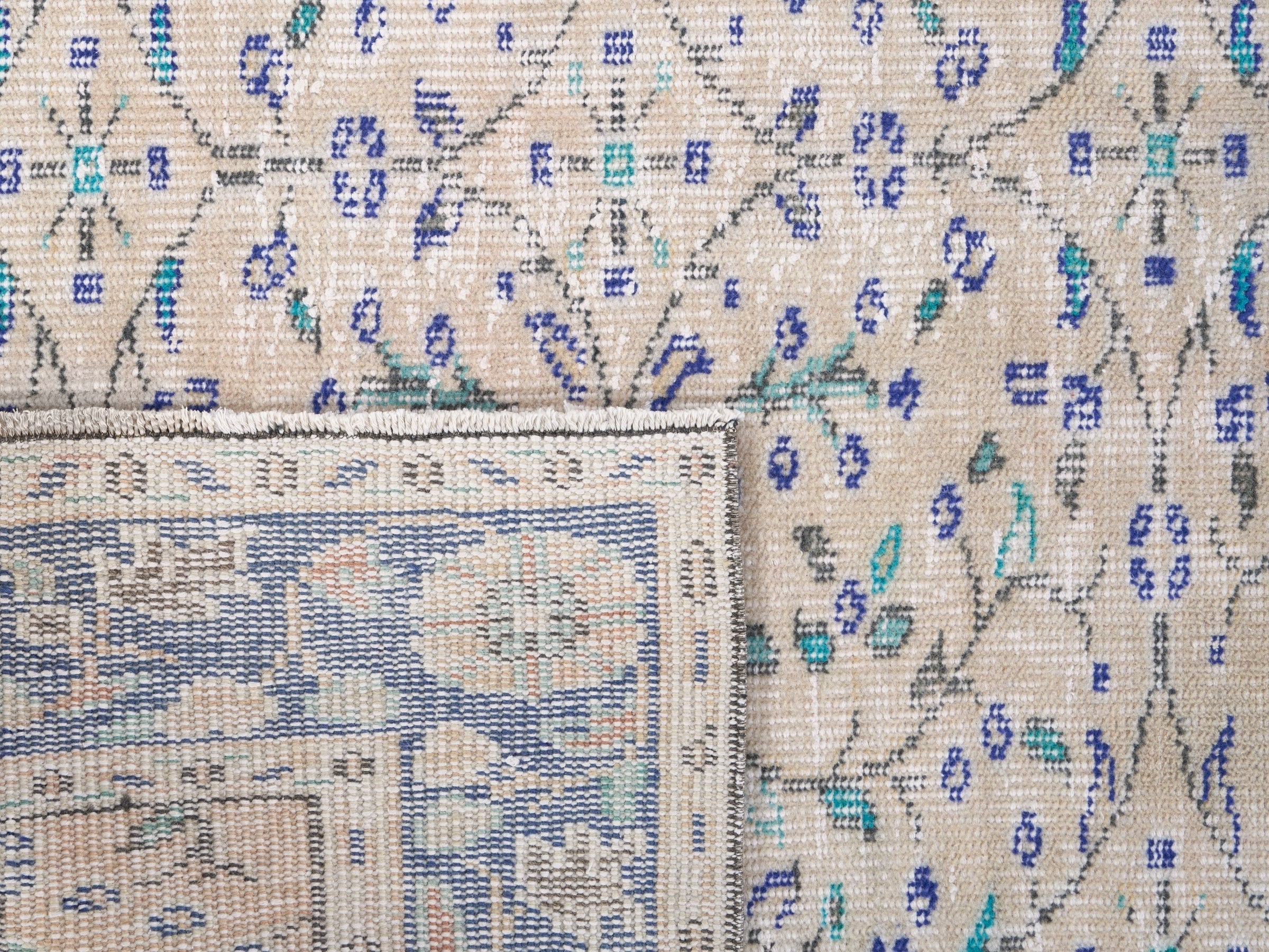 Turkish Manisa area rug in cream and navy, view 10 of 10