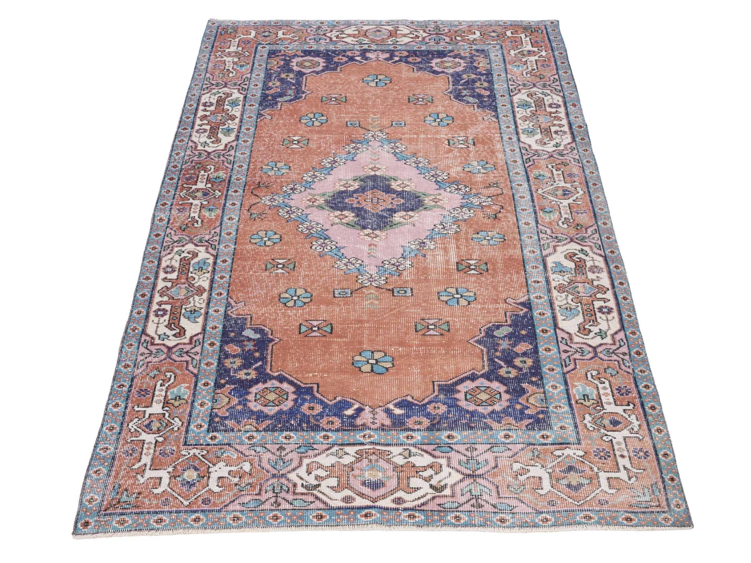 Turkish Isparta area rug in rust and navy, view 2 of 10