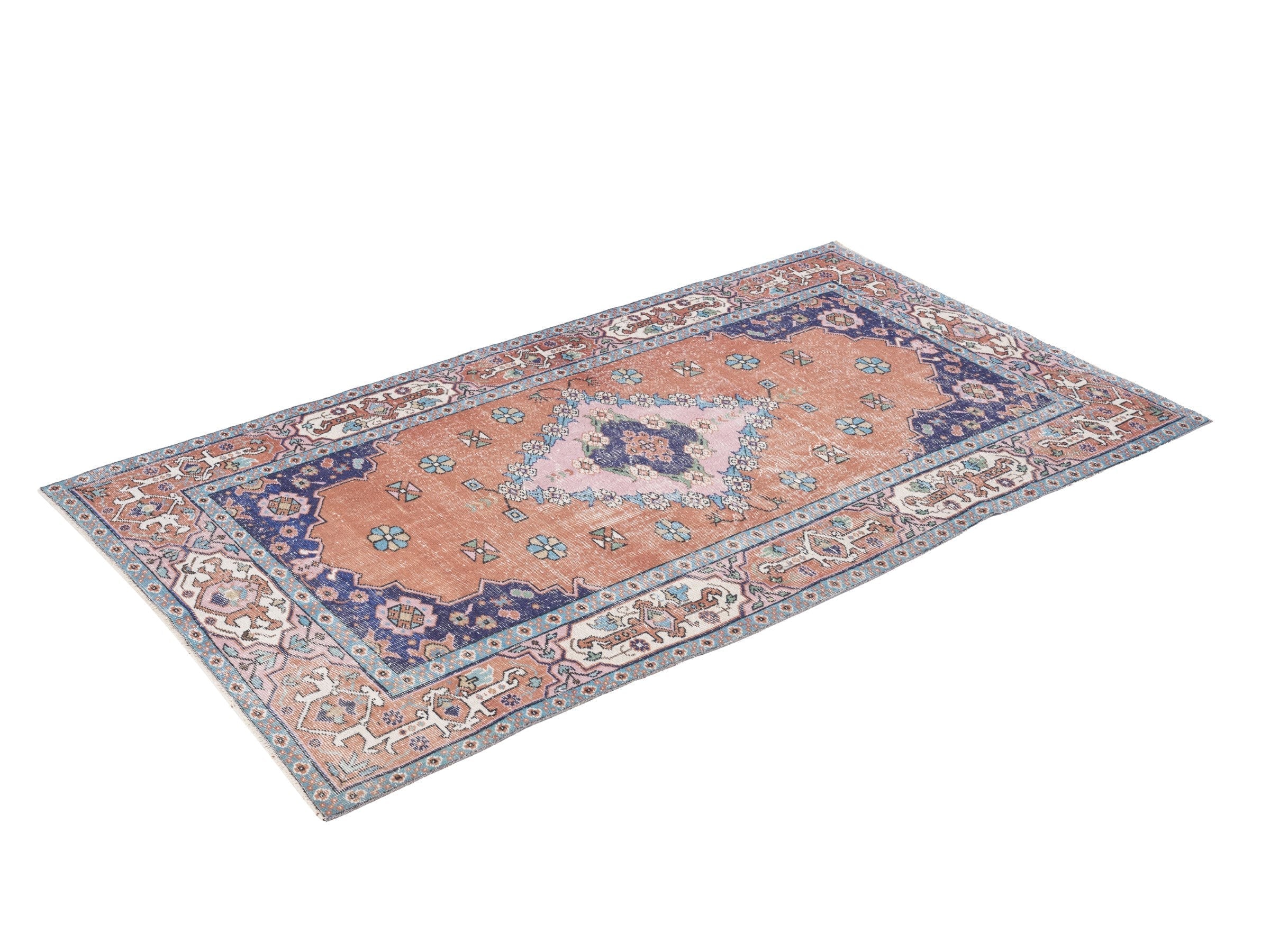 Turkish Isparta area rug in rust and navy, view 3 of 10