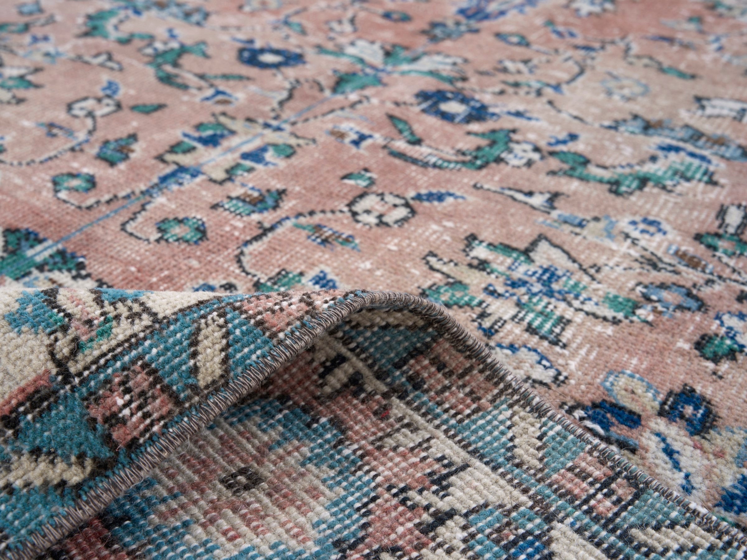 Turkish Isparta area rug in terracotta and cream, view 9 of 10