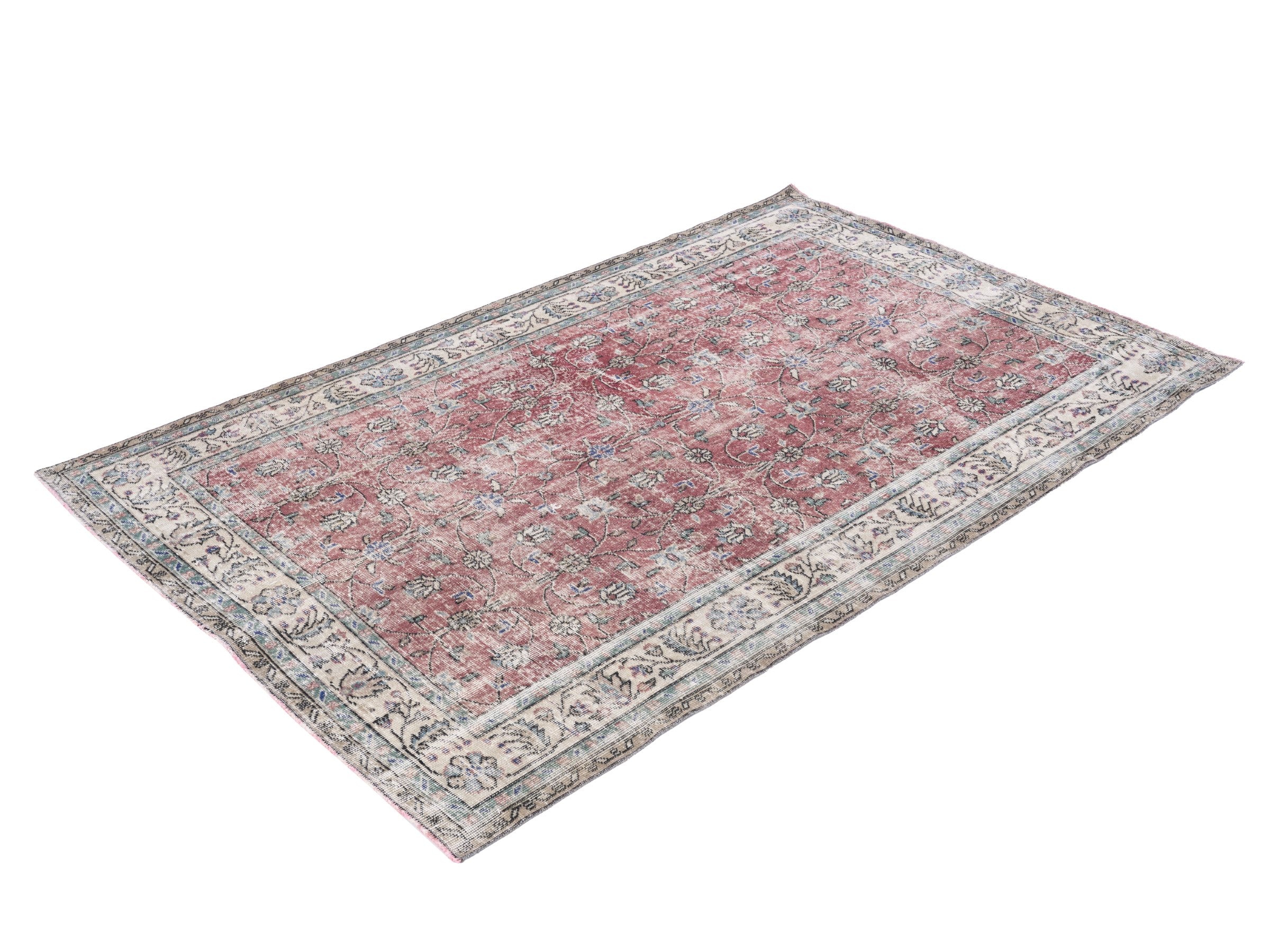 Turkish Isparta area rug in faded red and cream, view 3 of 10