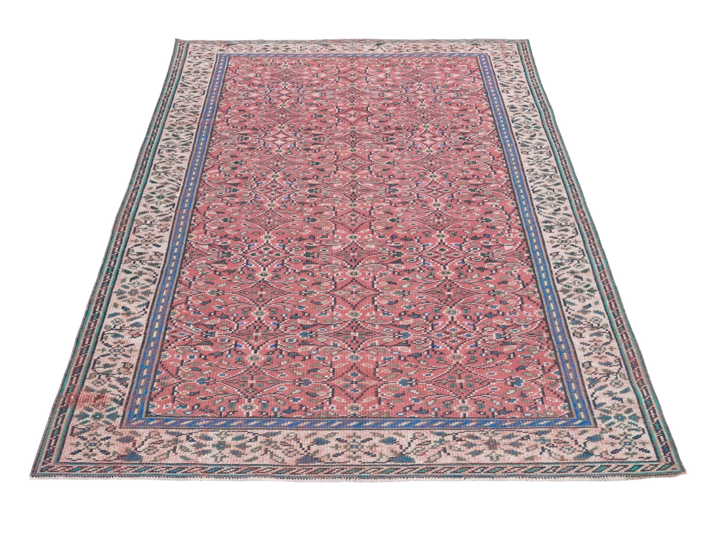 Turkish Manisa area rug in rust and muted pink, view 2 of 10