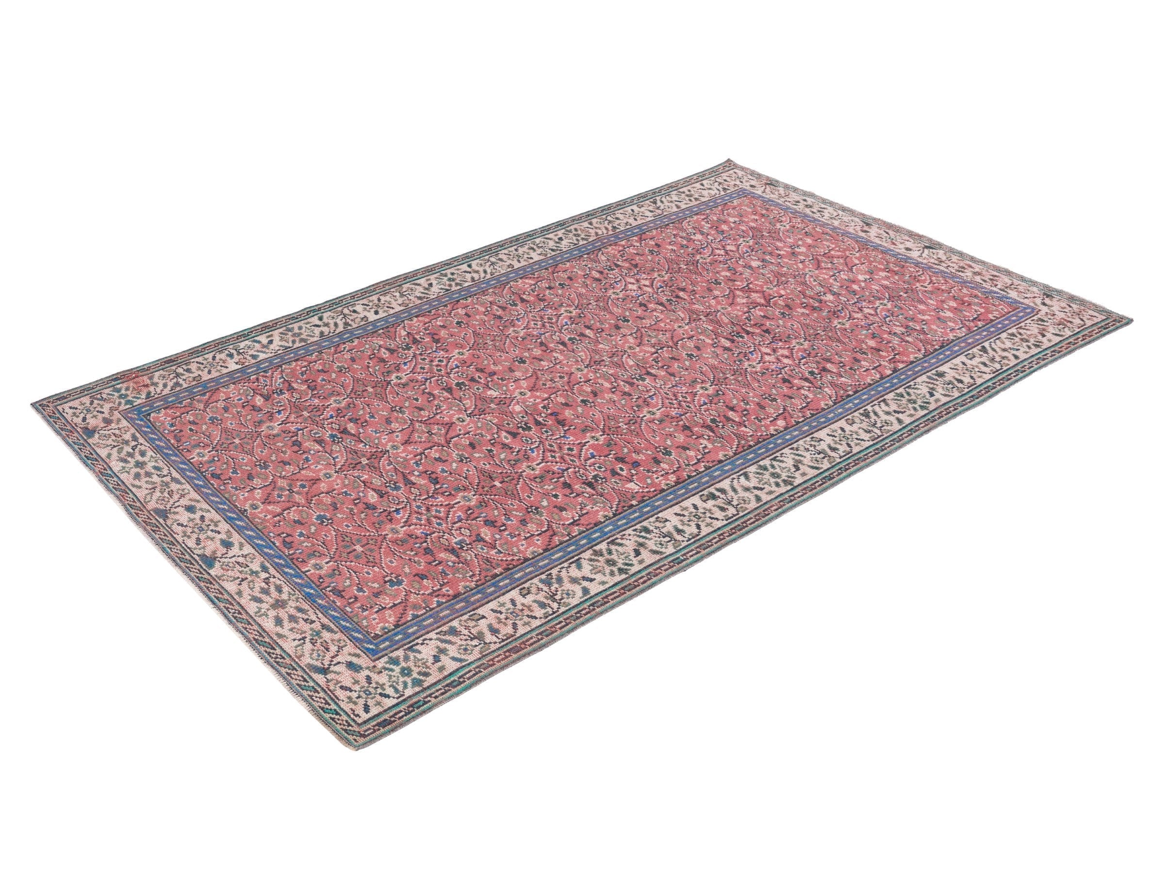 Turkish Manisa area rug in rust and muted pink, view 3 of 10