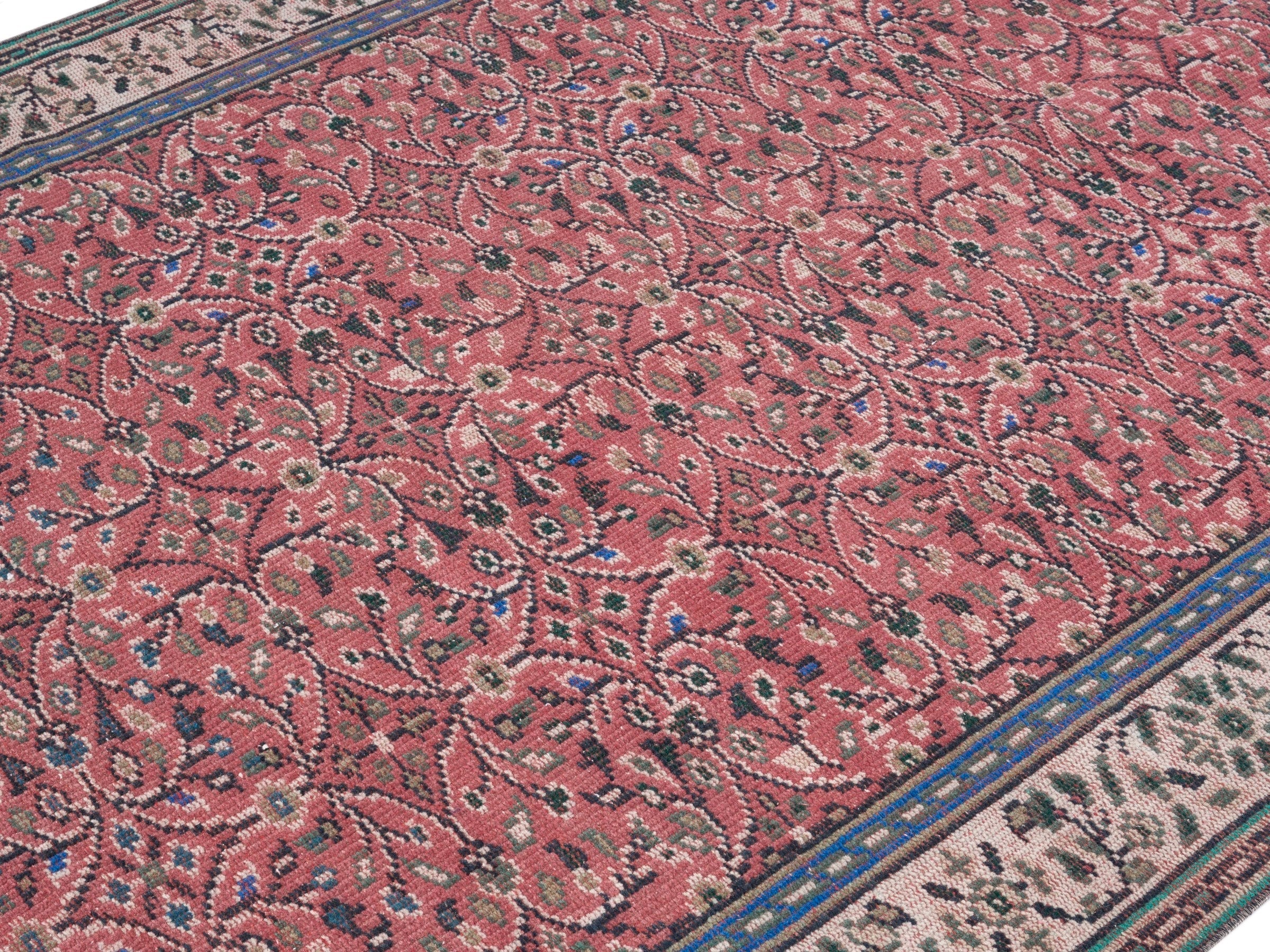 Turkish Manisa area rug in rust and muted pink, view 5 of 10