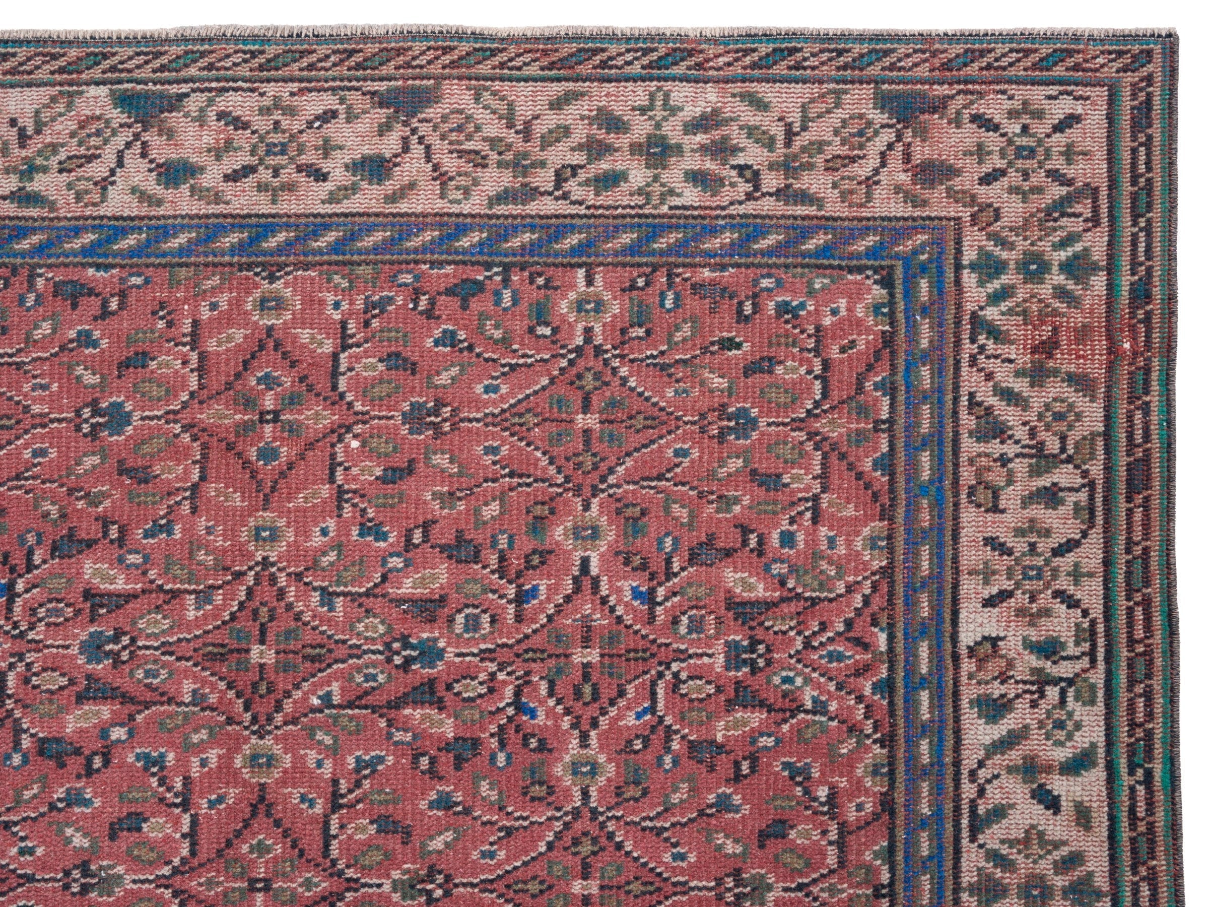 Turkish Manisa area rug in rust and muted pink, view 8 of 10