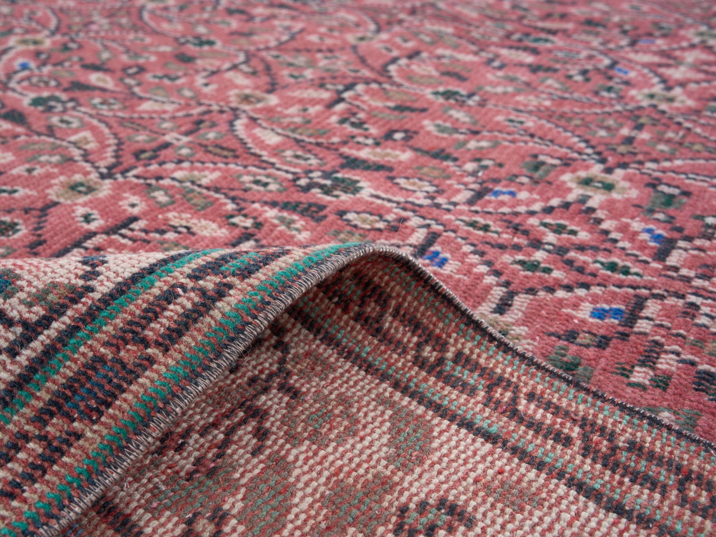 Turkish Manisa area rug in rust and muted pink, view 9 of 10