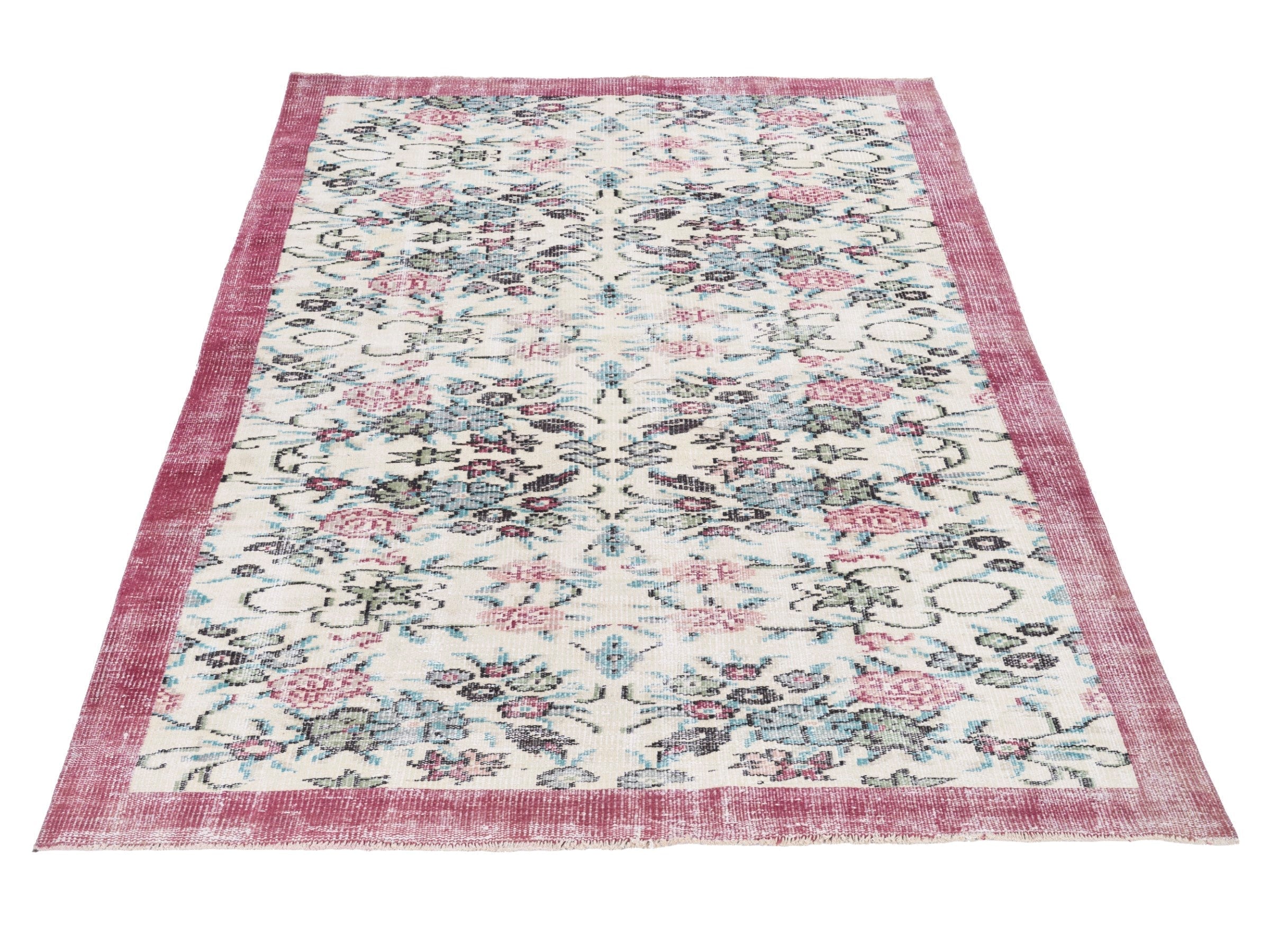 Turkish Manisa area rug in cream and dusty rose, view 2 of 10
