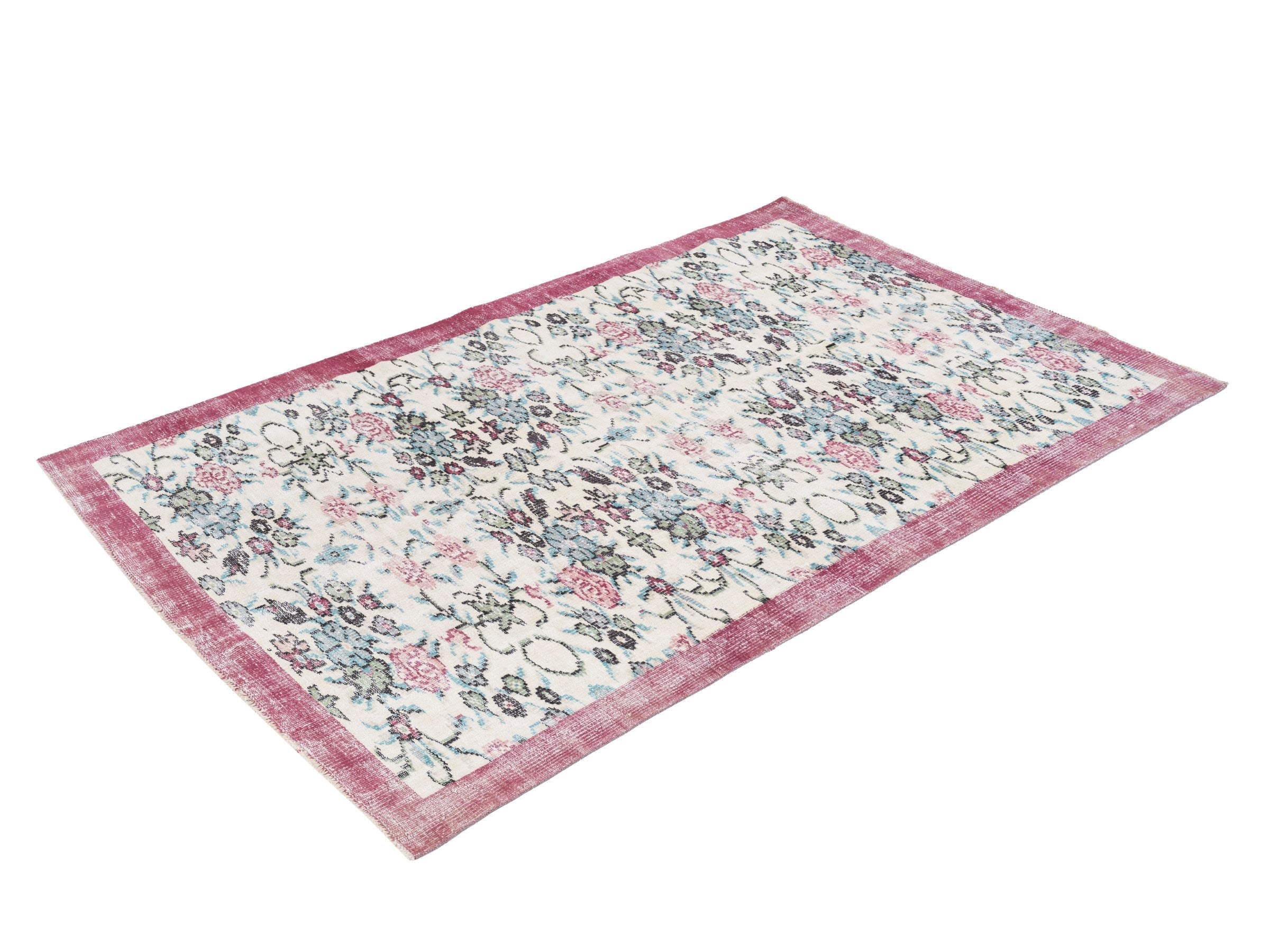 Turkish Manisa area rug in cream and dusty rose, view 3 of 10