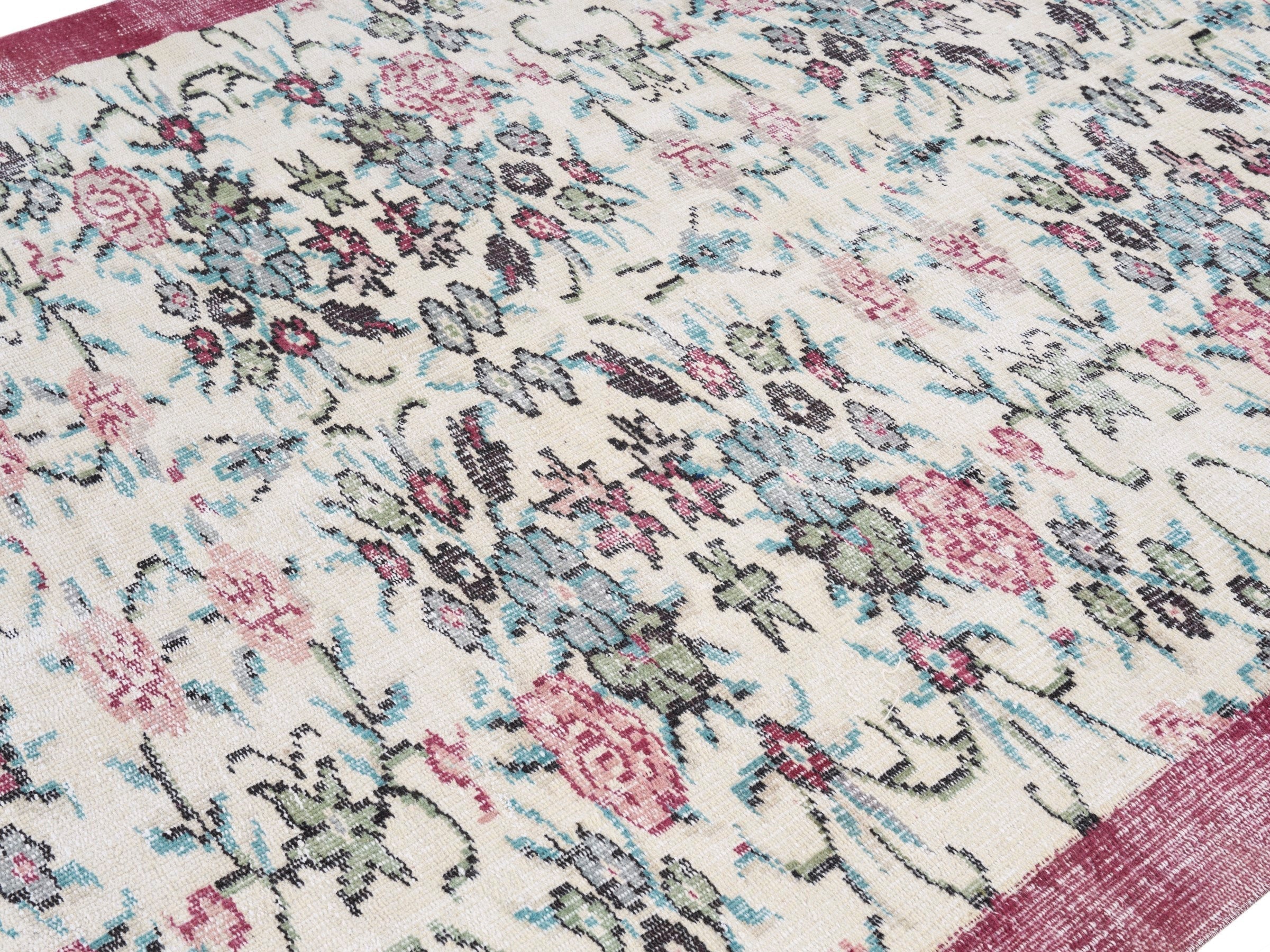 Turkish Manisa area rug in cream and dusty rose, view 5 of 10