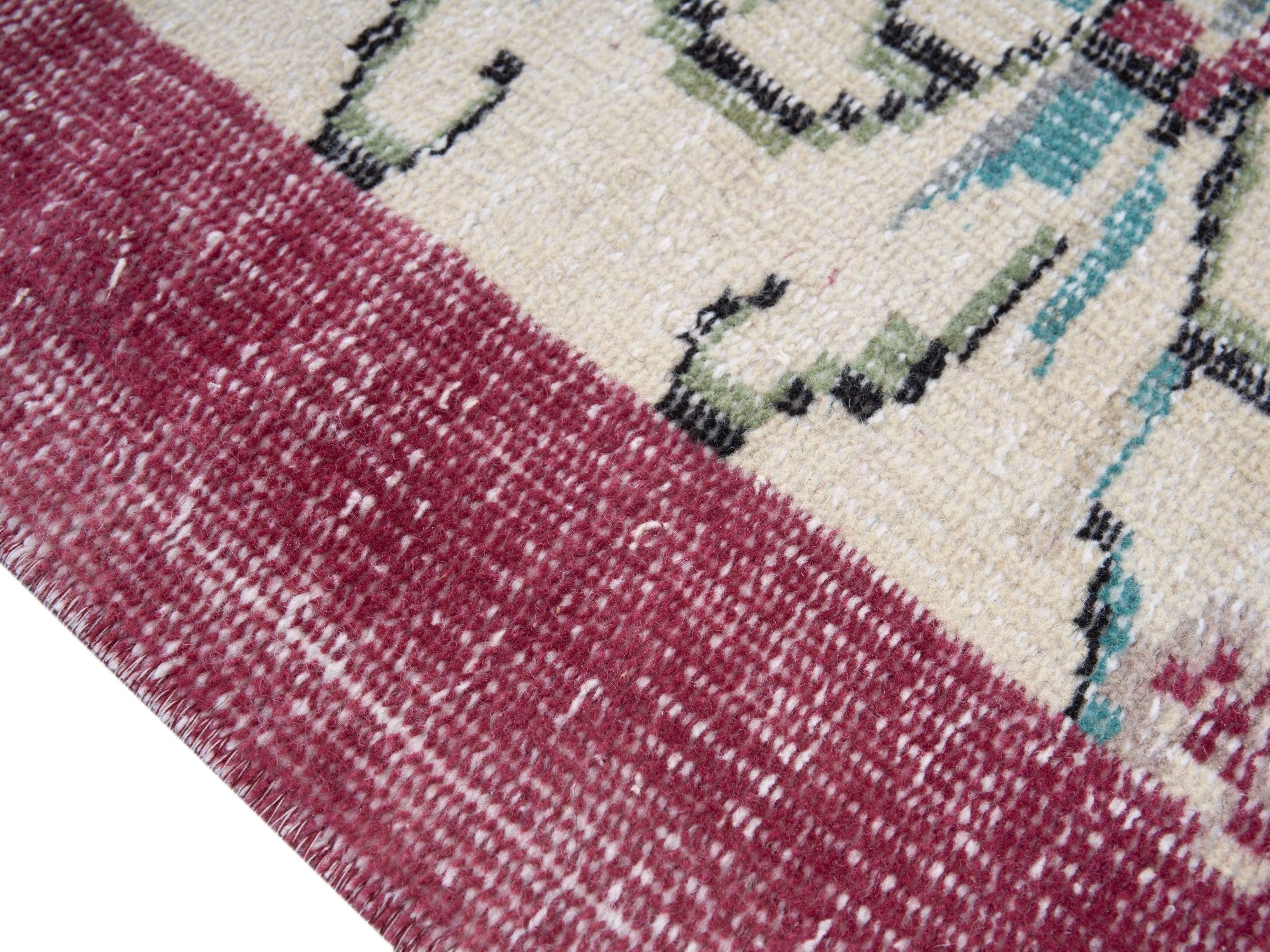 Turkish Manisa area rug in cream and dusty rose, view 6 of 10