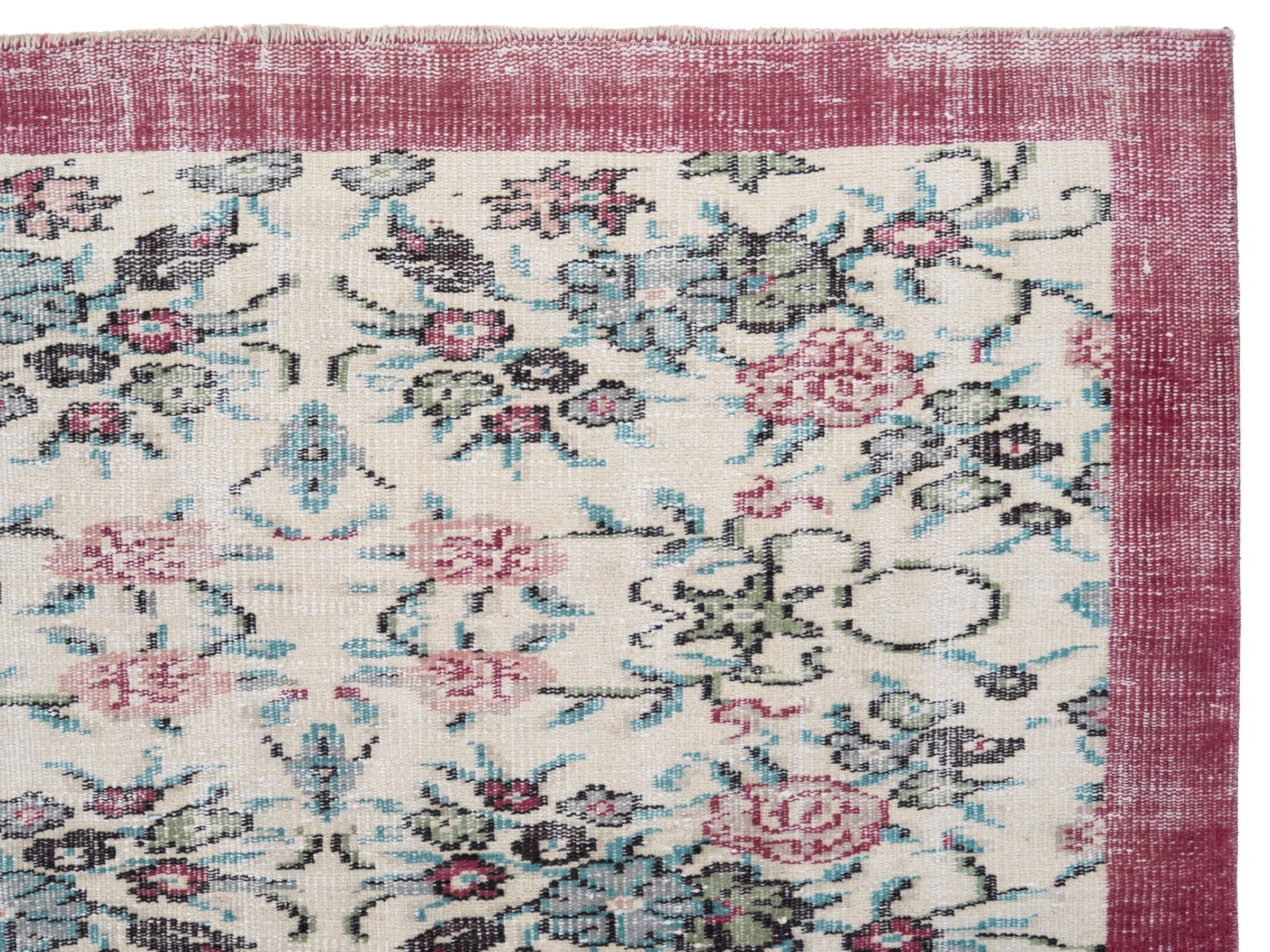 Turkish Manisa area rug in cream and dusty rose, view 8 of 10