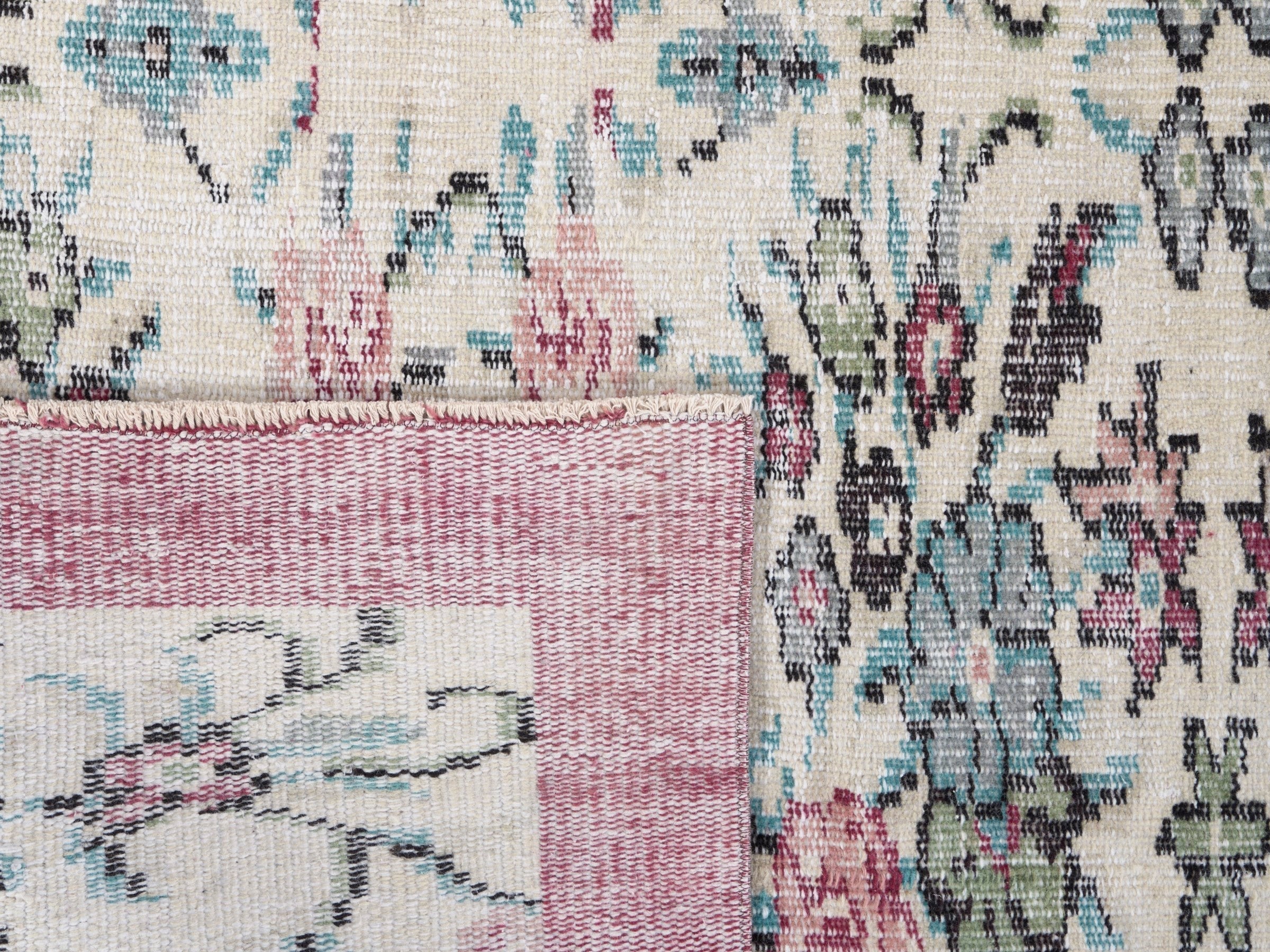Turkish Manisa area rug in cream and dusty rose, view 10 of 10