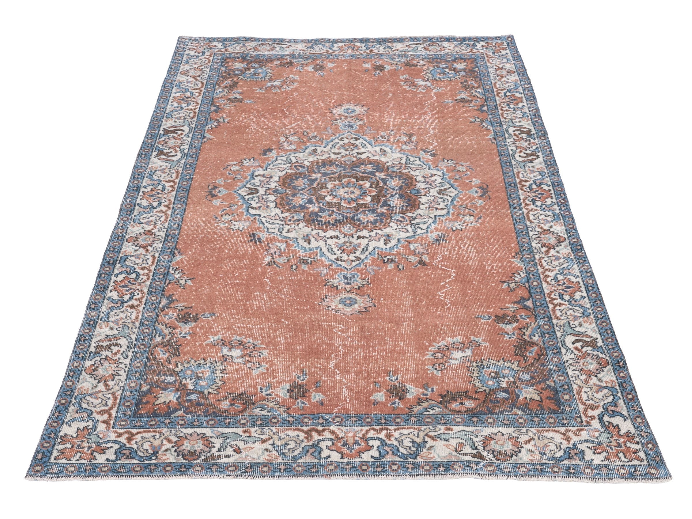 Turkish Isparta area rug in rust and navy, view 2 of 10