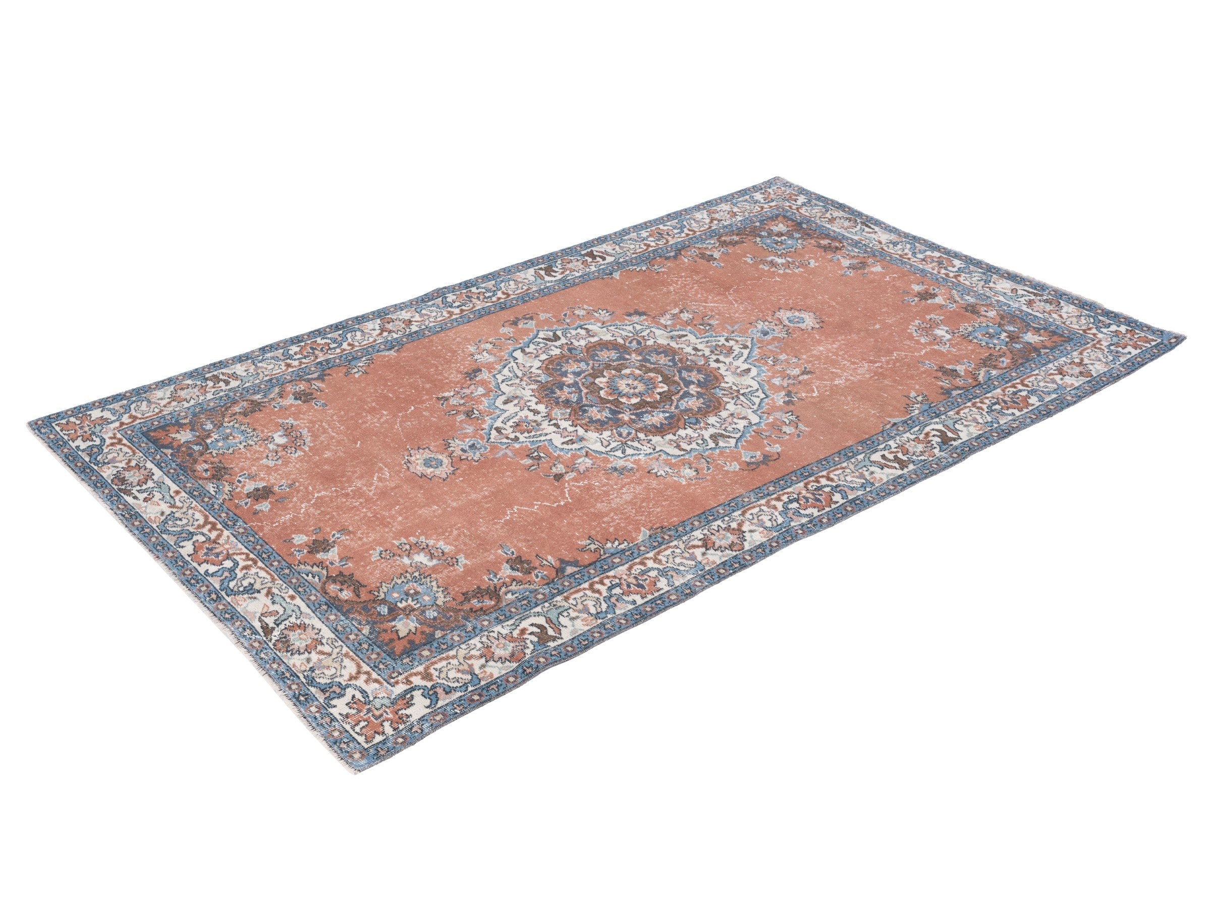 Turkish Isparta area rug in rust and navy, view 3 of 10