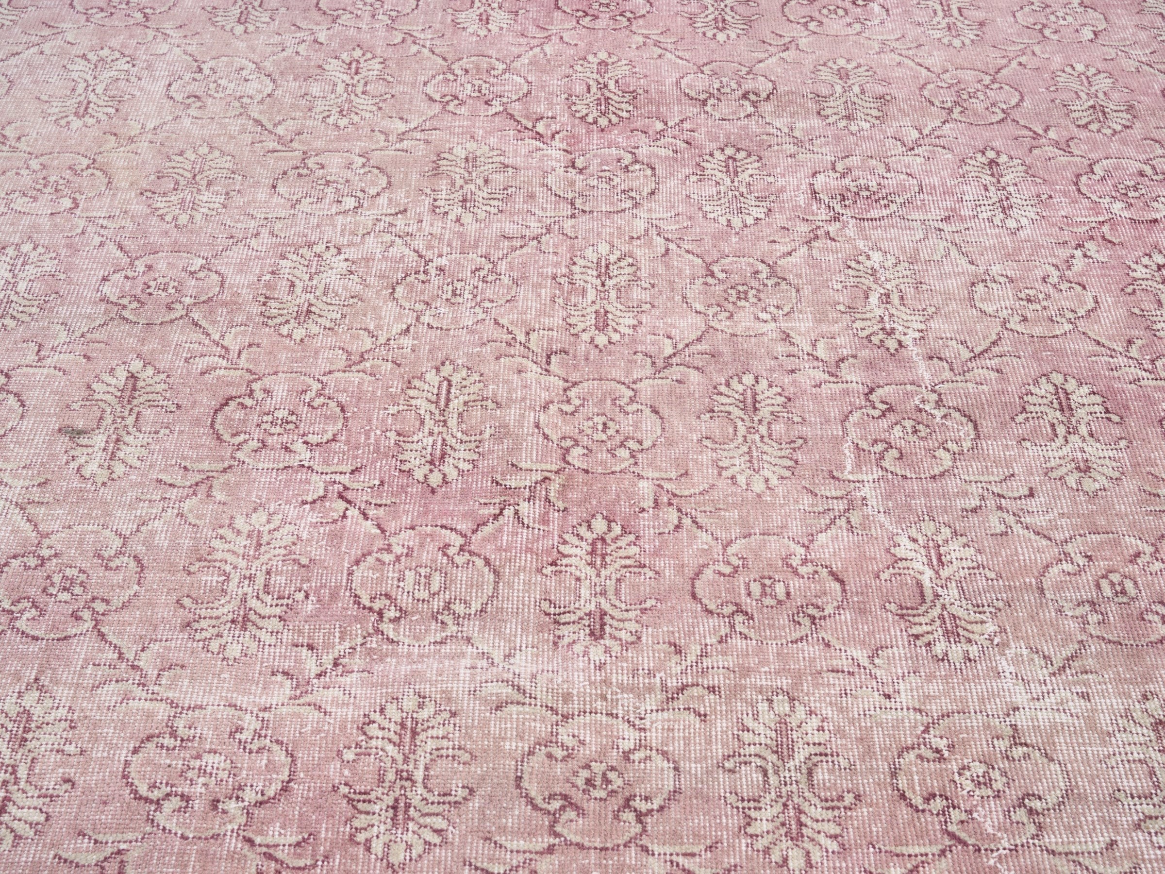 Turkish Isparta area rug in muted pink and dusty rose, view 4 of 10