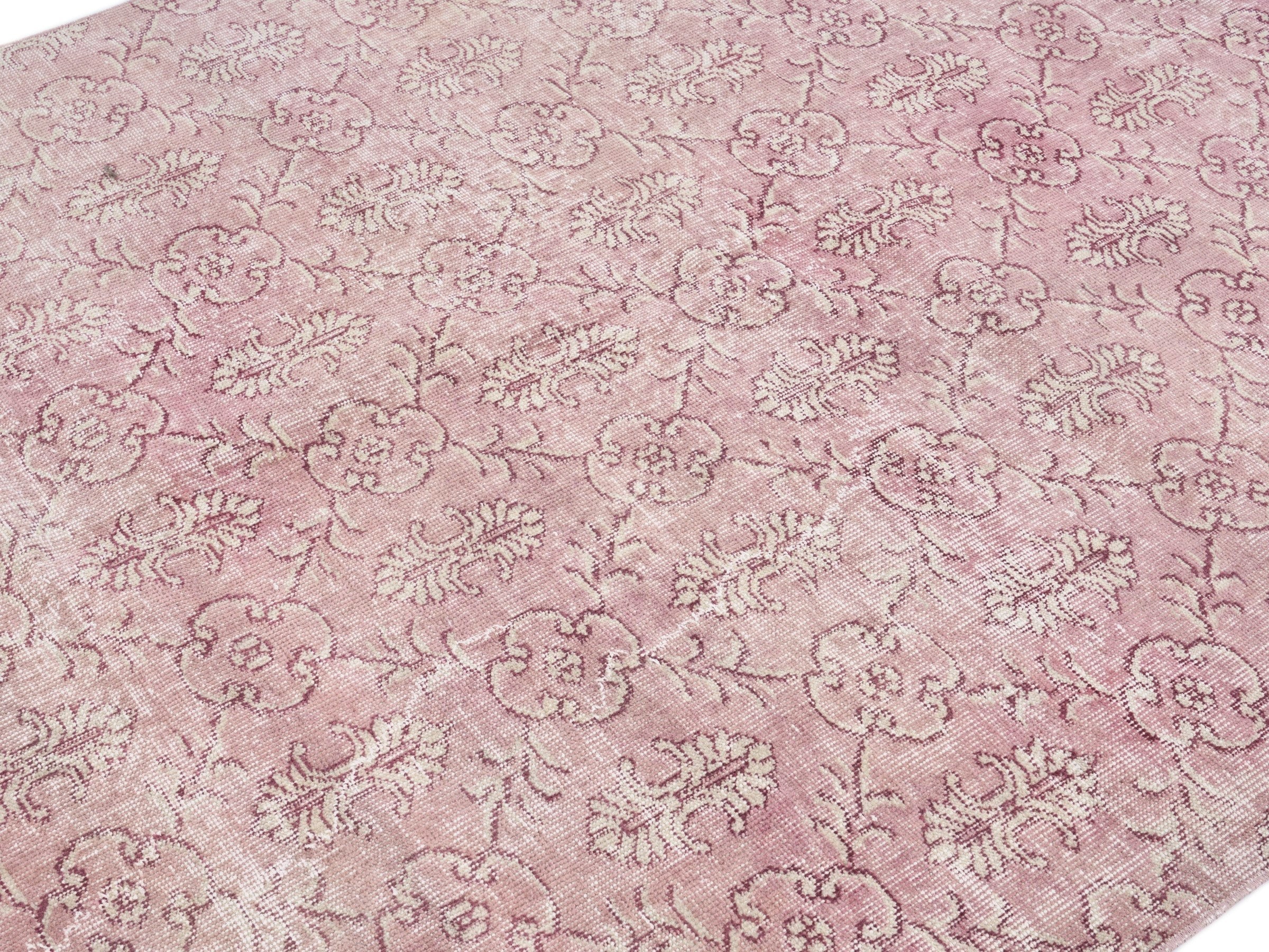 Turkish Isparta area rug in muted pink and dusty rose, view 5 of 10