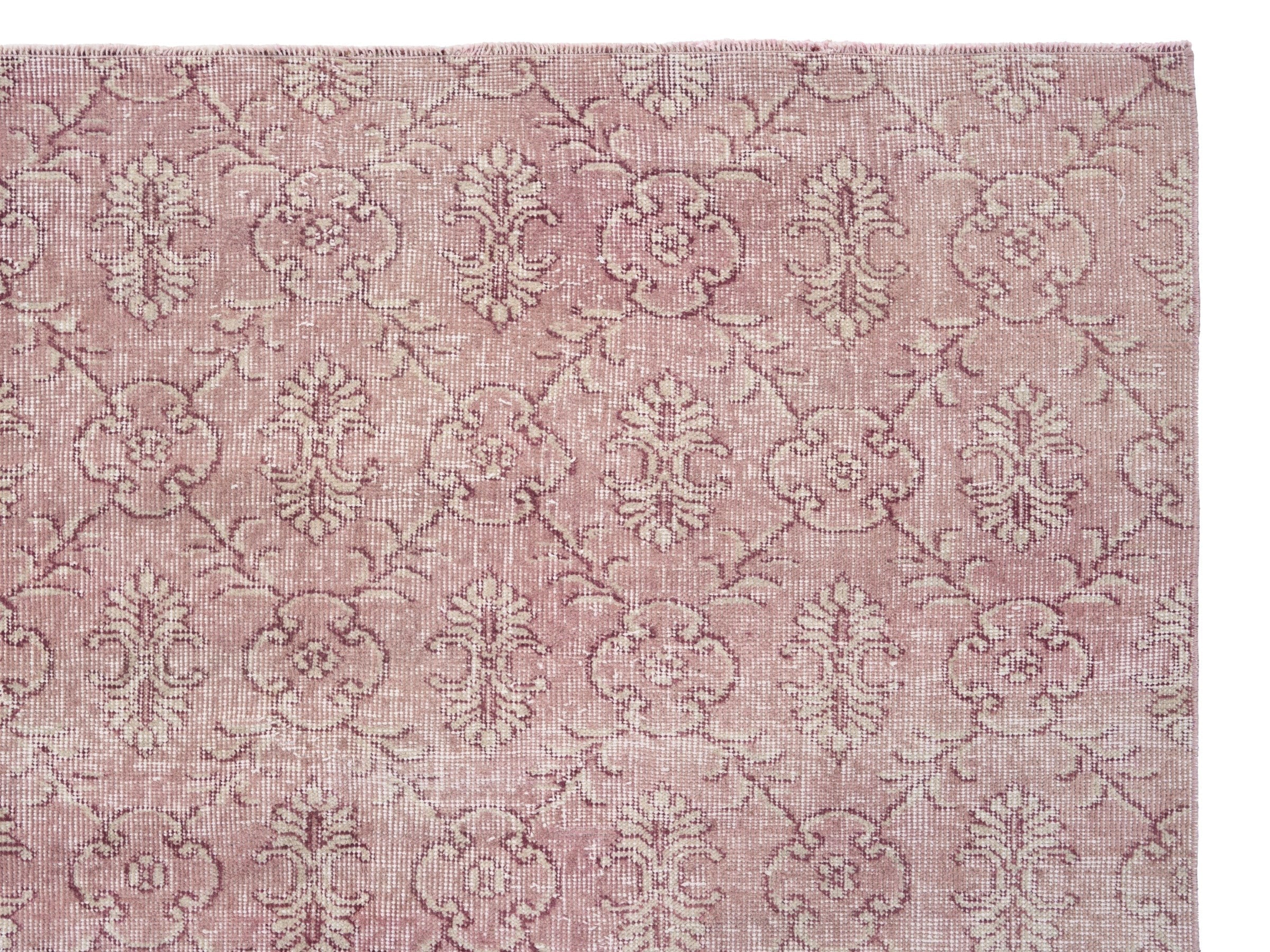 Turkish Isparta area rug in muted pink and dusty rose, view 8 of 10