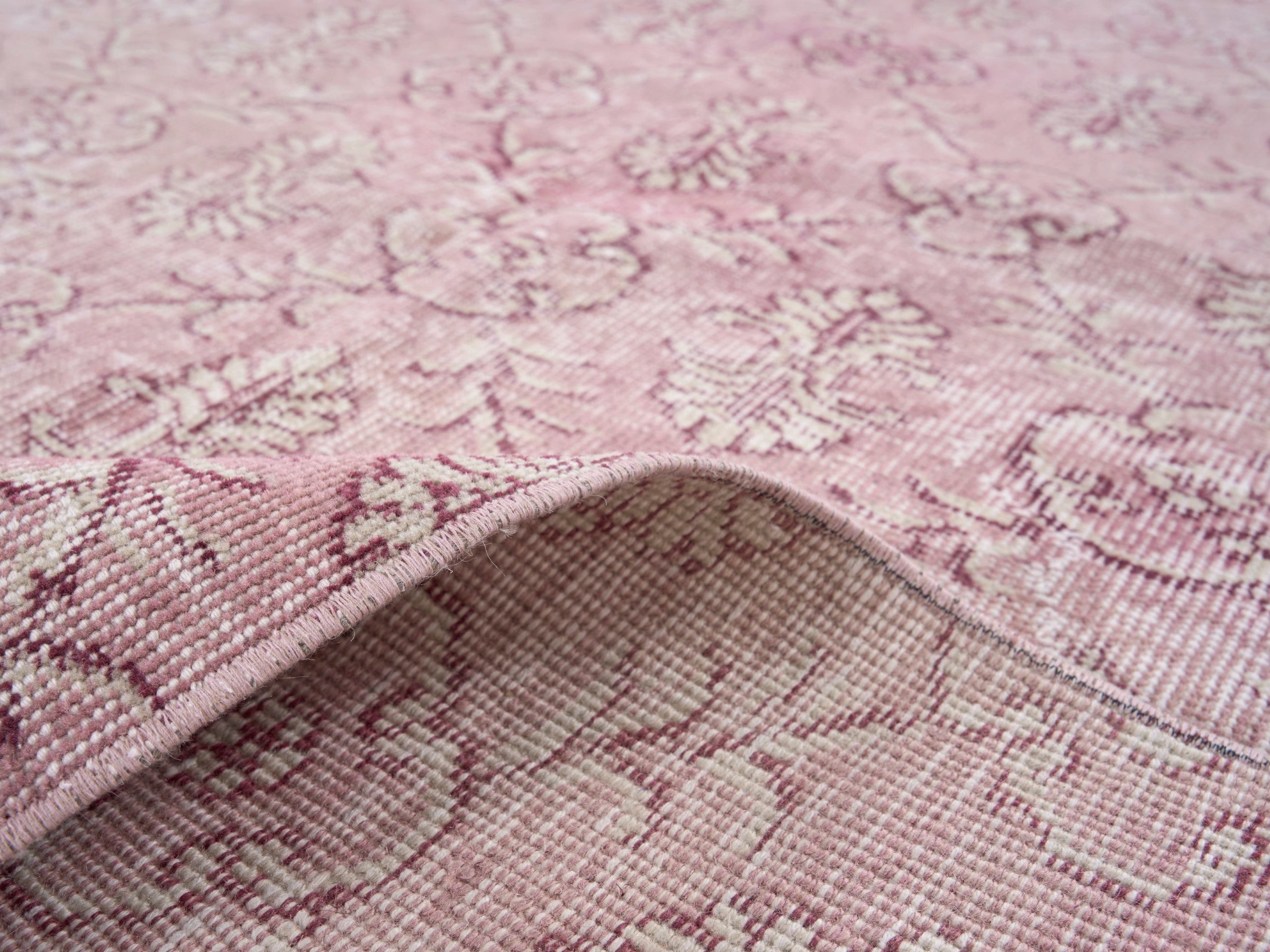 Turkish Isparta area rug in muted pink and dusty rose, view 9 of 10