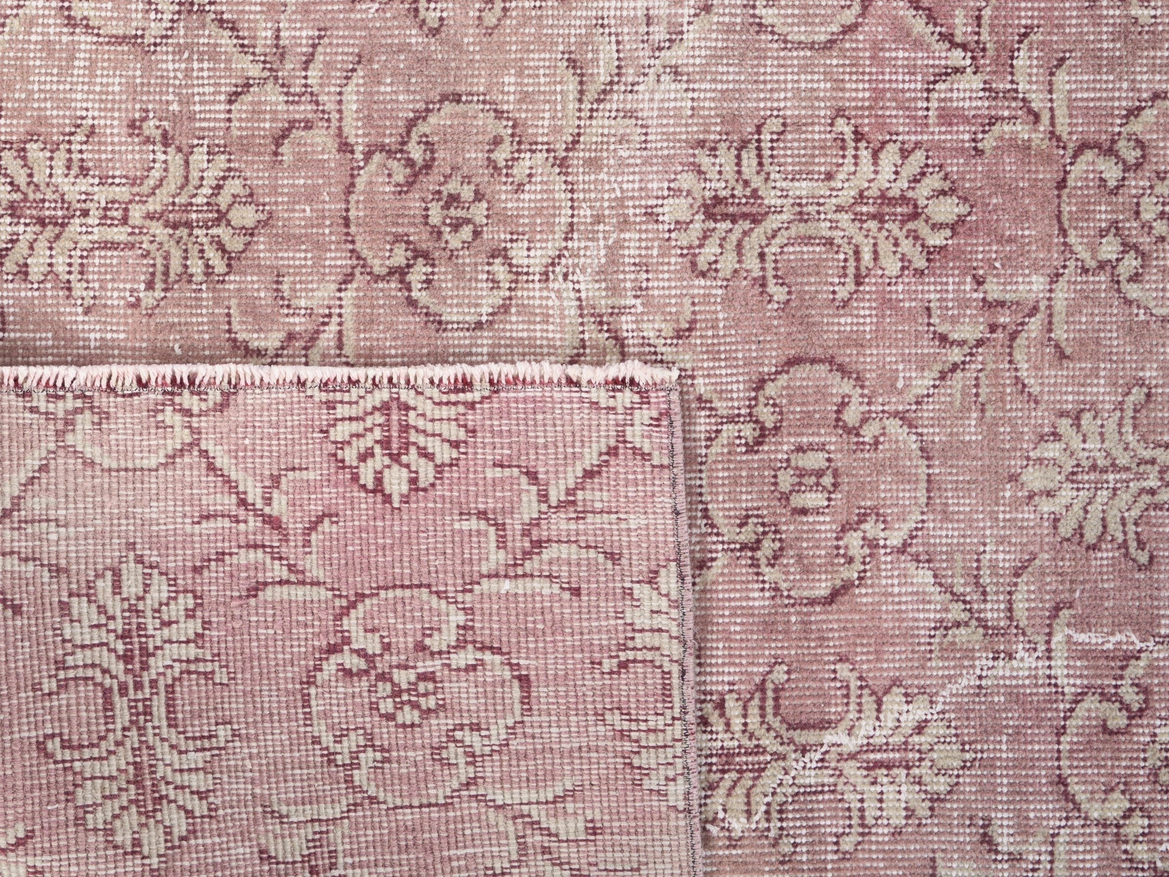 Turkish Isparta area rug in muted pink and dusty rose, view 10 of 10
