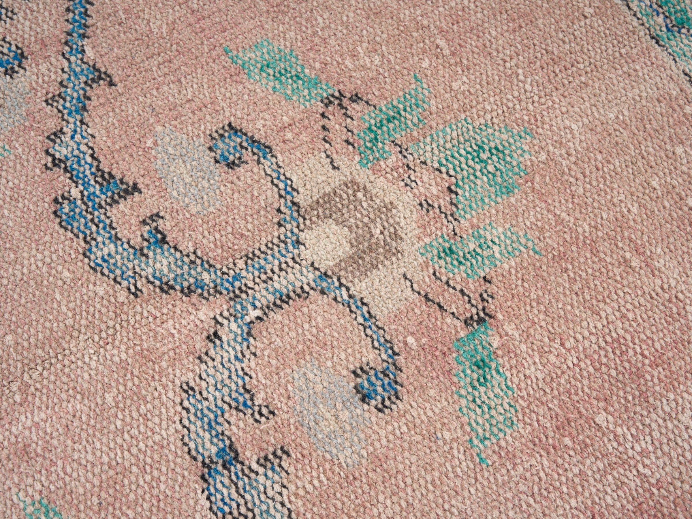 Turkish Manisa area rug in dusty rose and sage, view 7 of 10