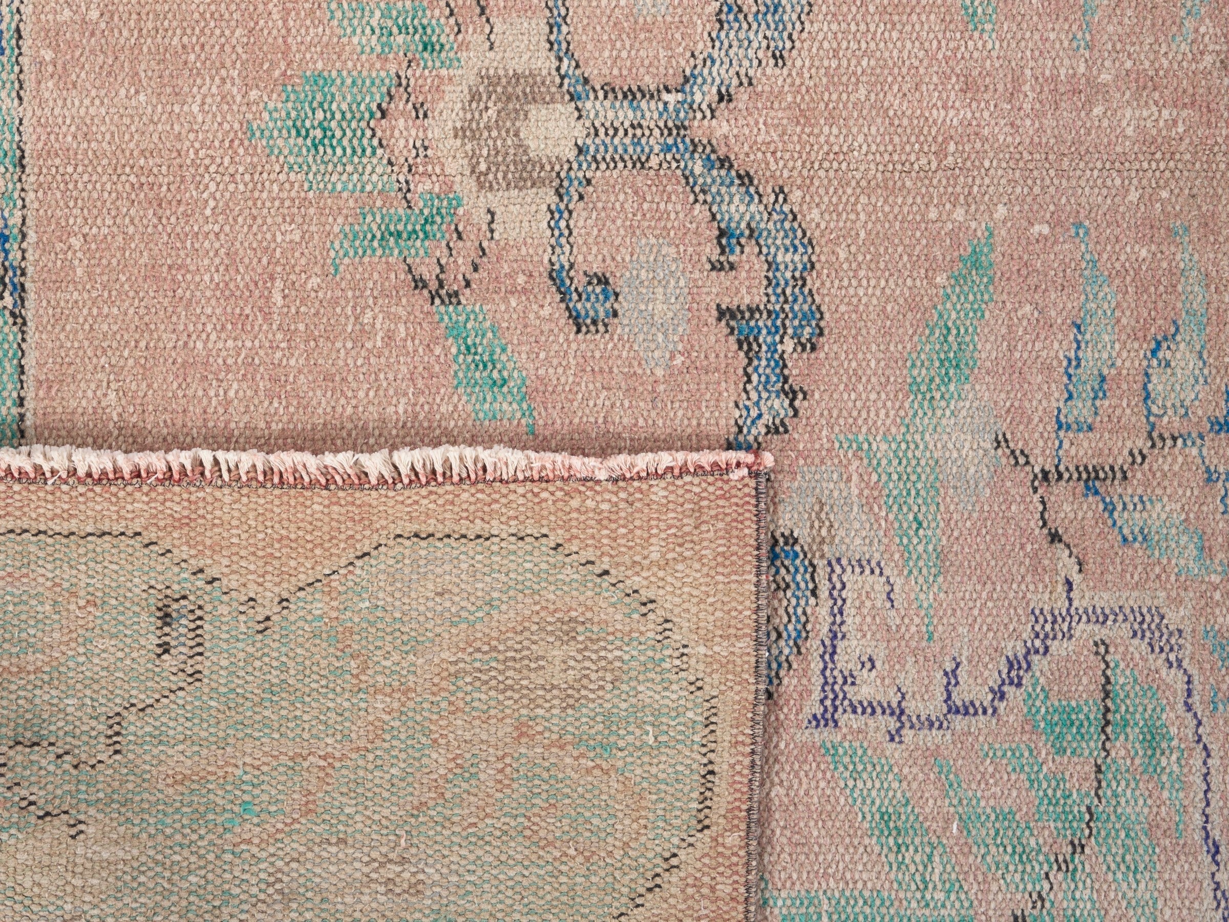 Turkish Manisa area rug in dusty rose and sage, view 10 of 10