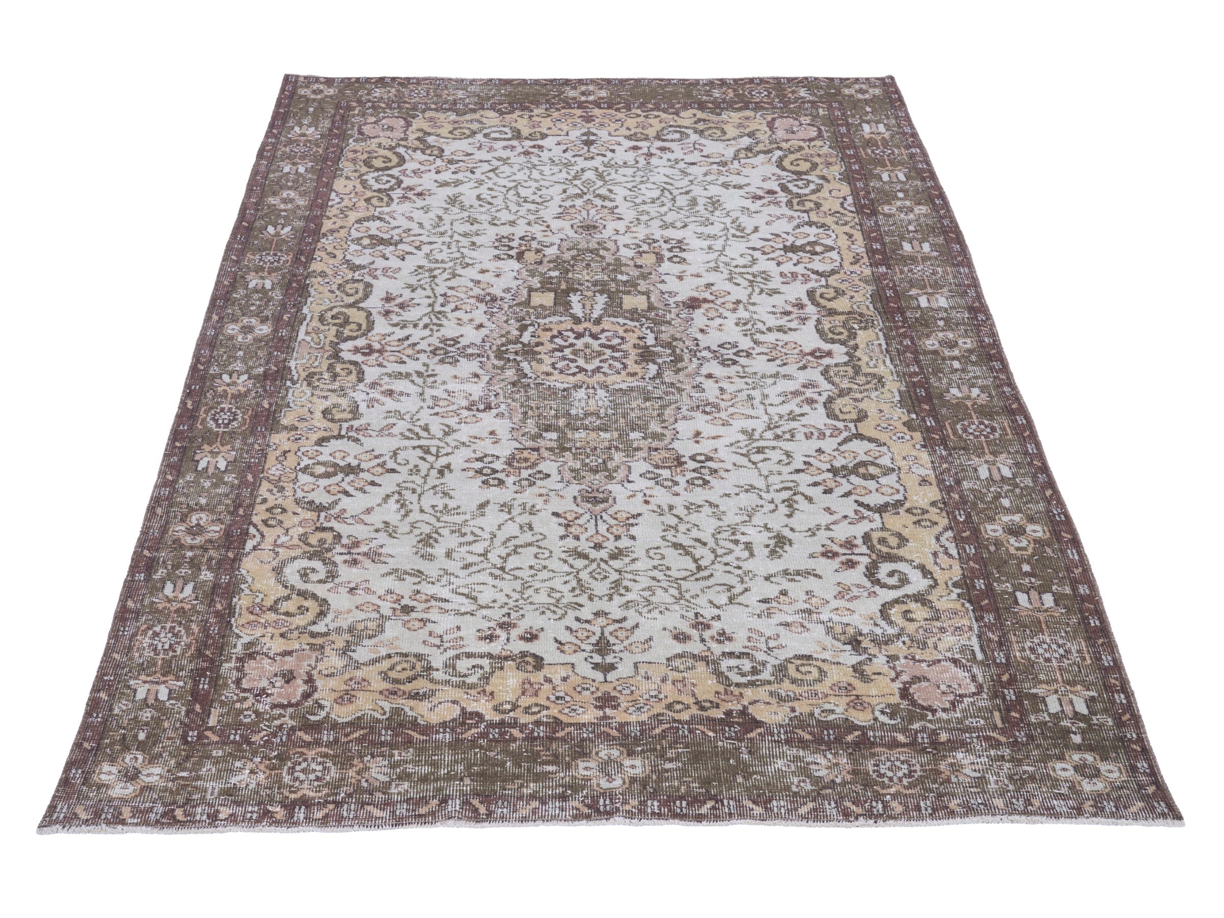 Turkish Isparta area rug in cream and dark brown, view 2 of 10