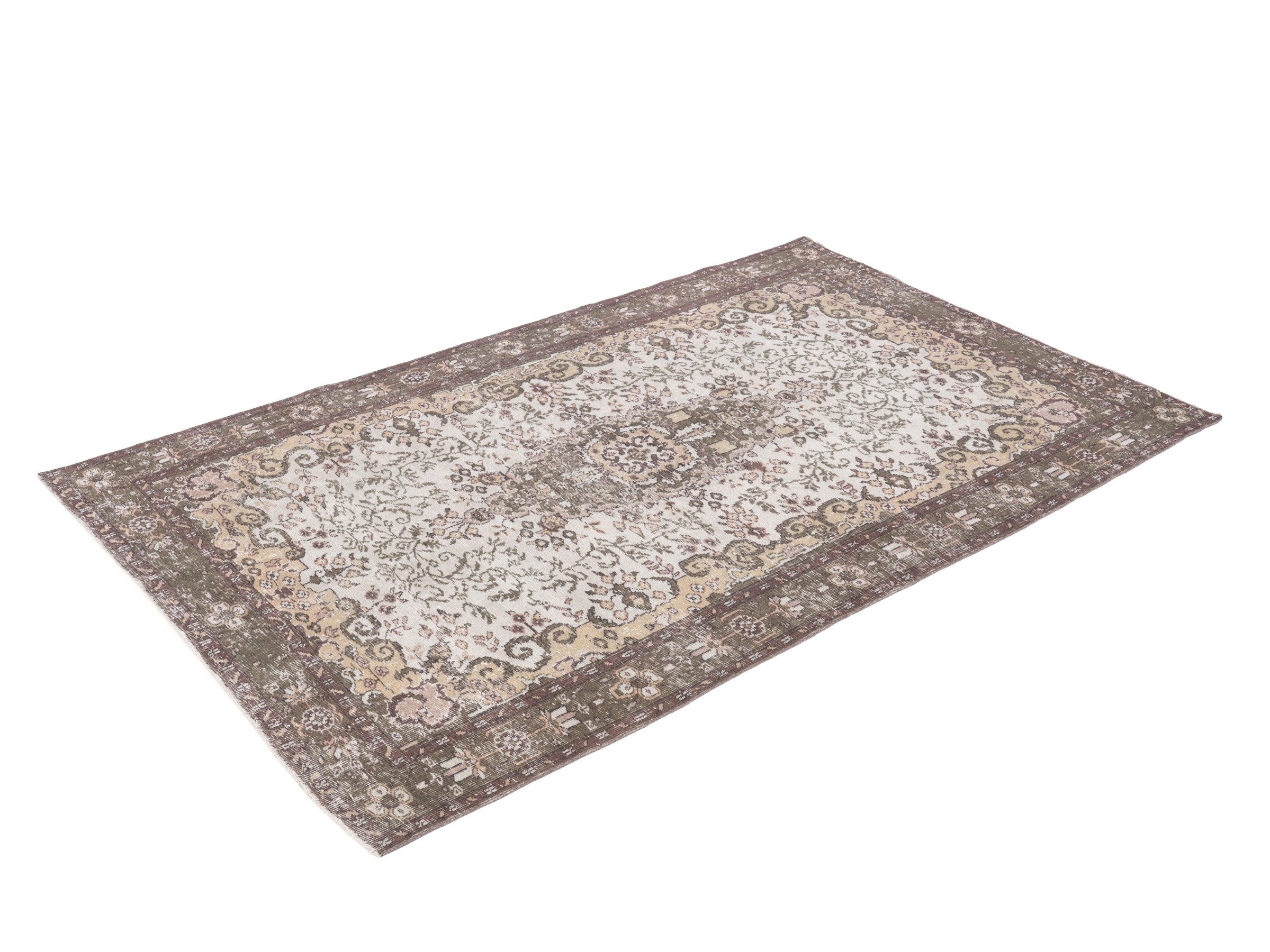 Turkish Isparta area rug in cream and dark brown, view 3 of 10