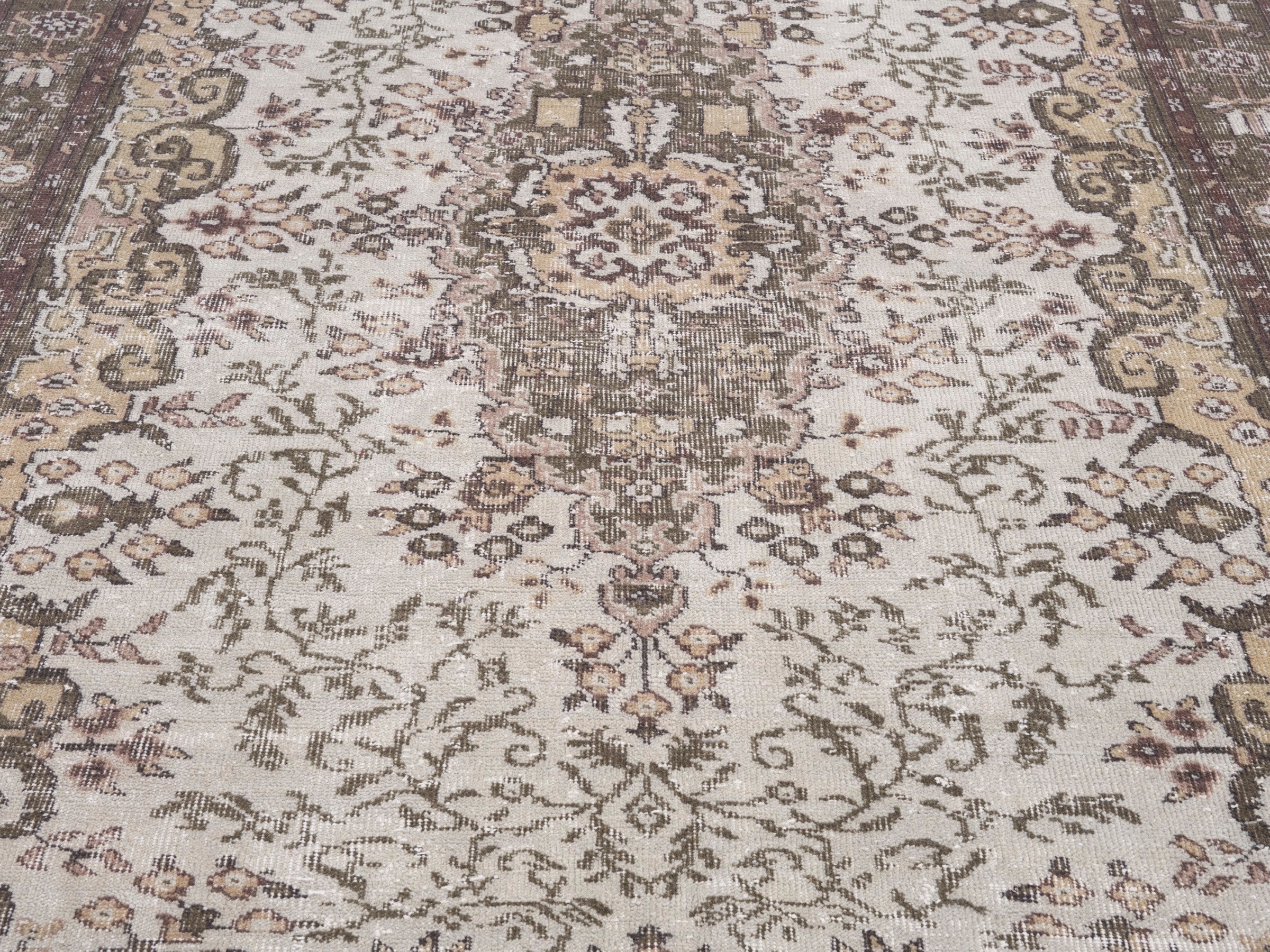 Turkish Isparta area rug in cream and dark brown, view 4 of 10