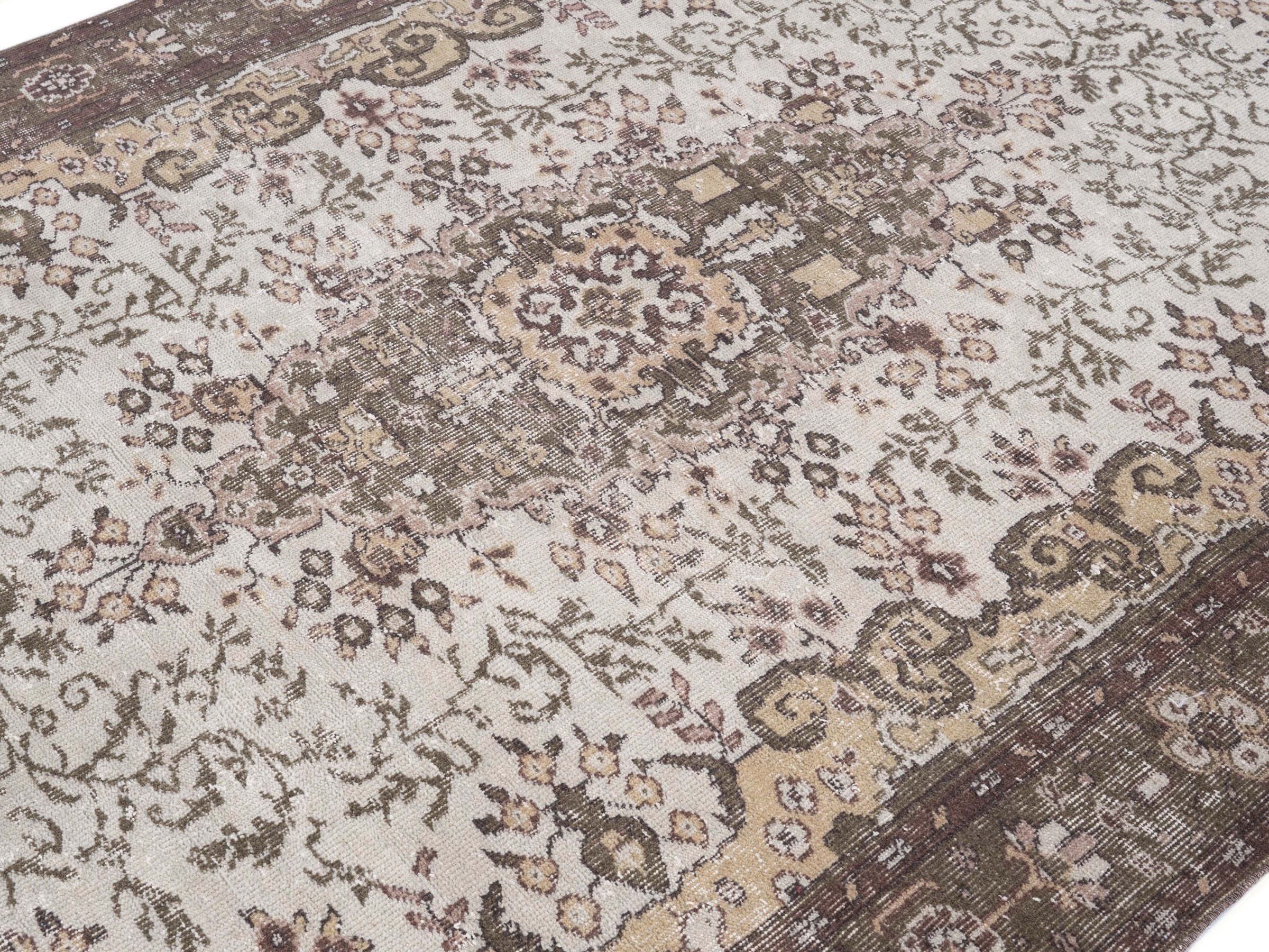 Turkish Isparta area rug in cream and dark brown, view 5 of 10