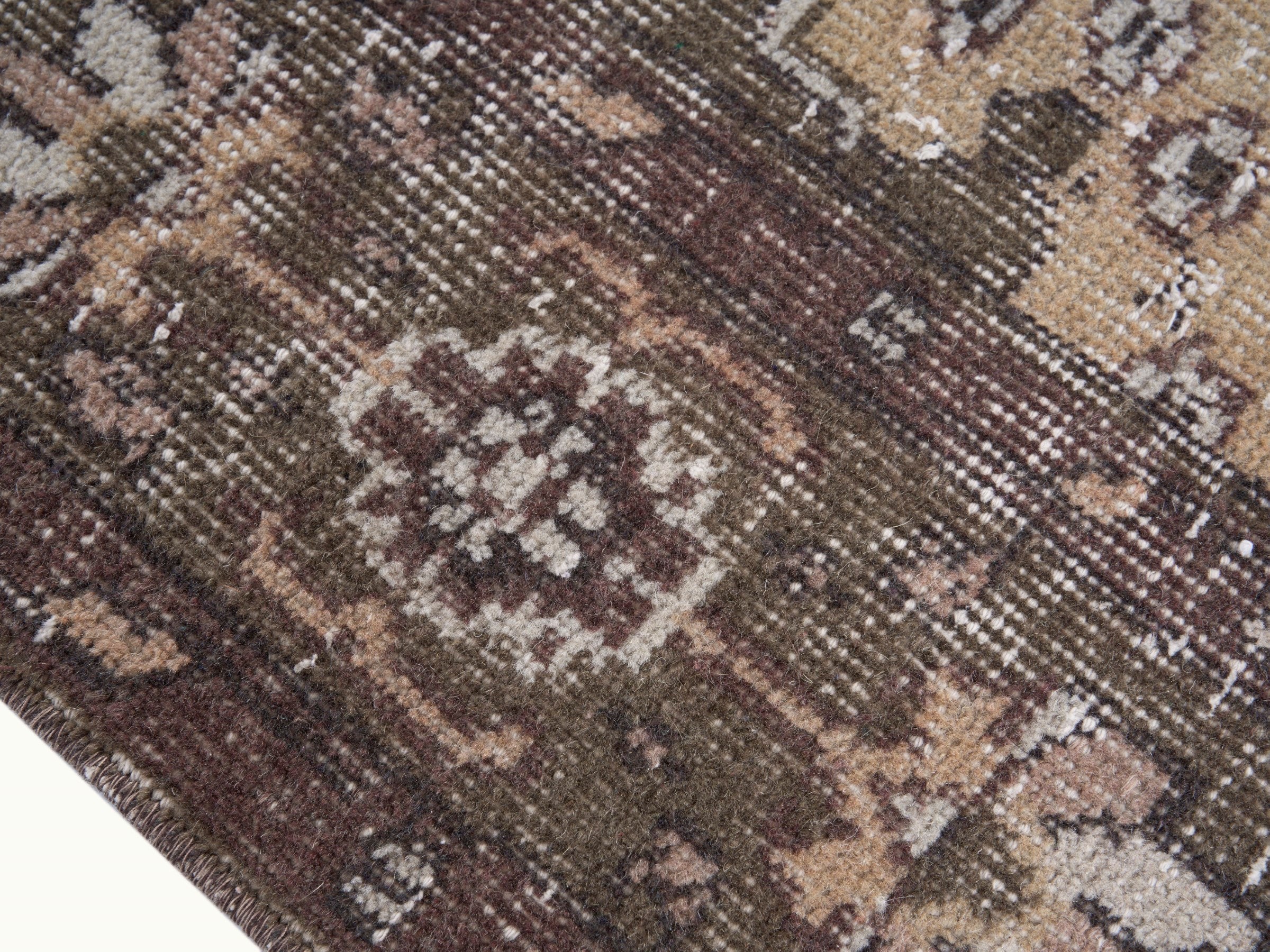 Turkish Isparta area rug in cream and dark brown, view 6 of 10