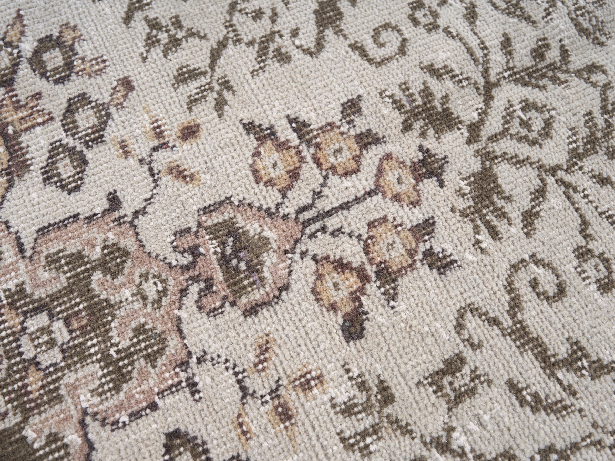 Turkish Isparta area rug in cream and dark brown, view 7 of 10