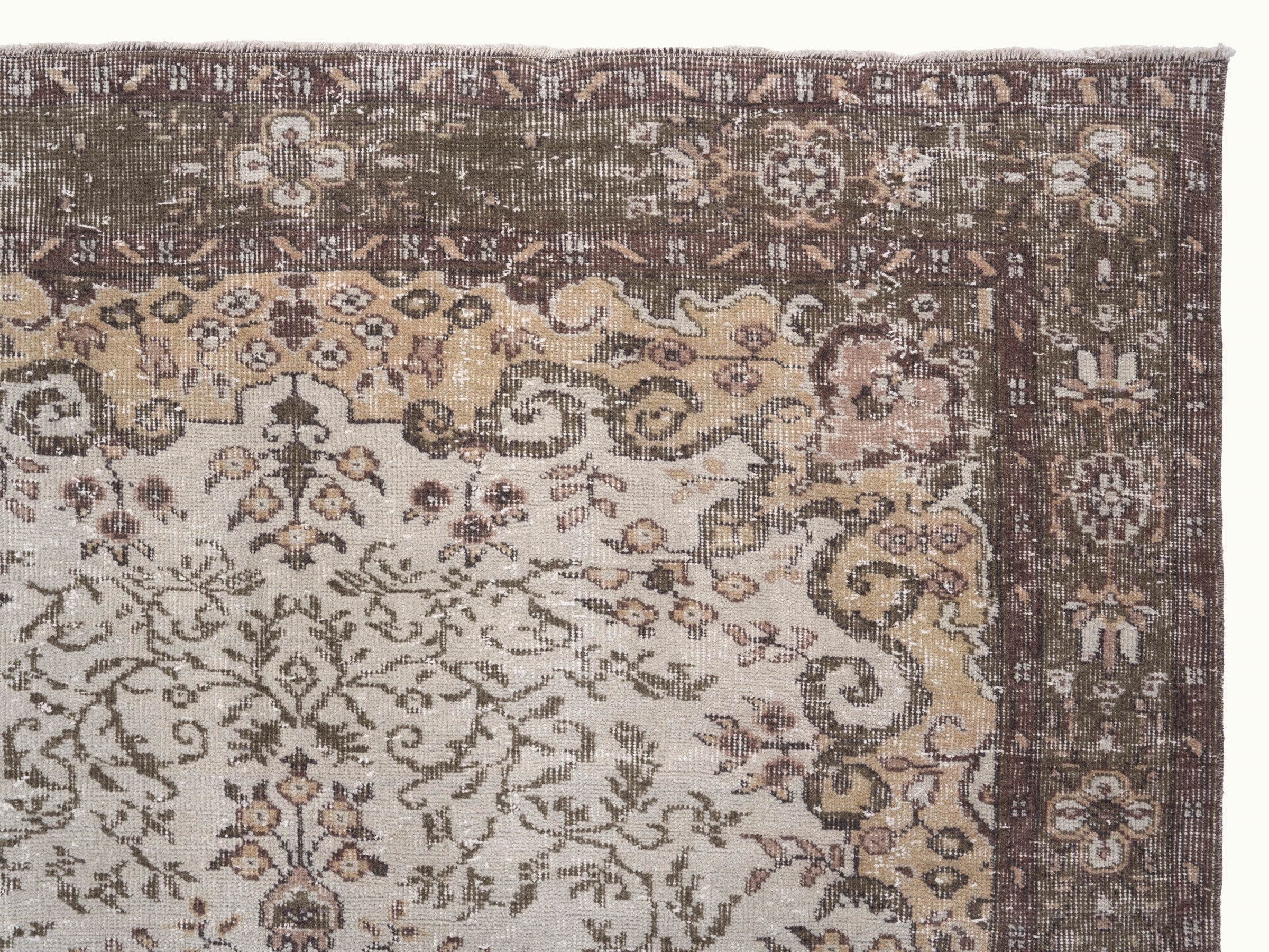 Turkish Isparta area rug in cream and dark brown, view 8 of 10