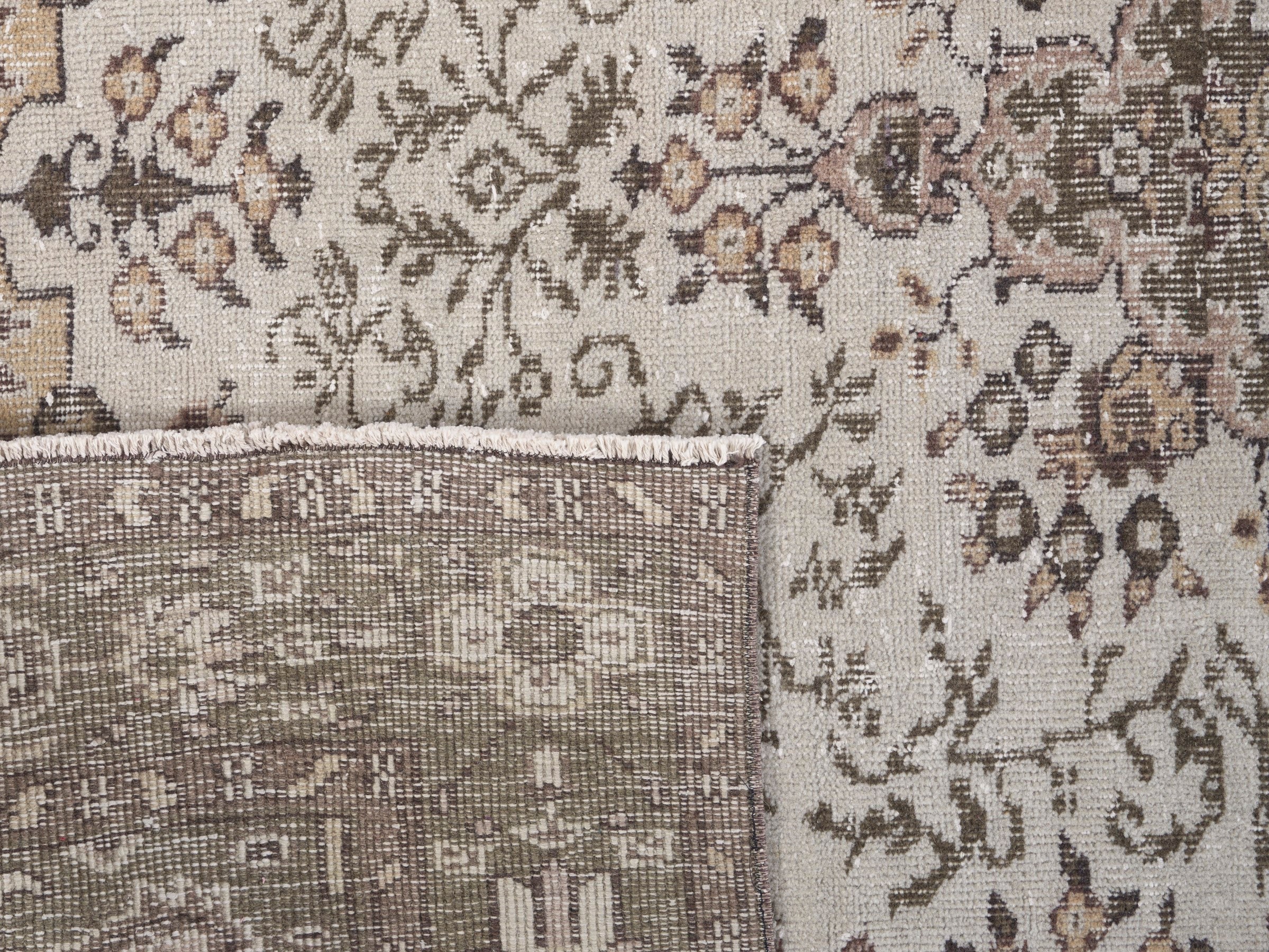 Turkish Isparta area rug in cream and dark brown, view 10 of 10