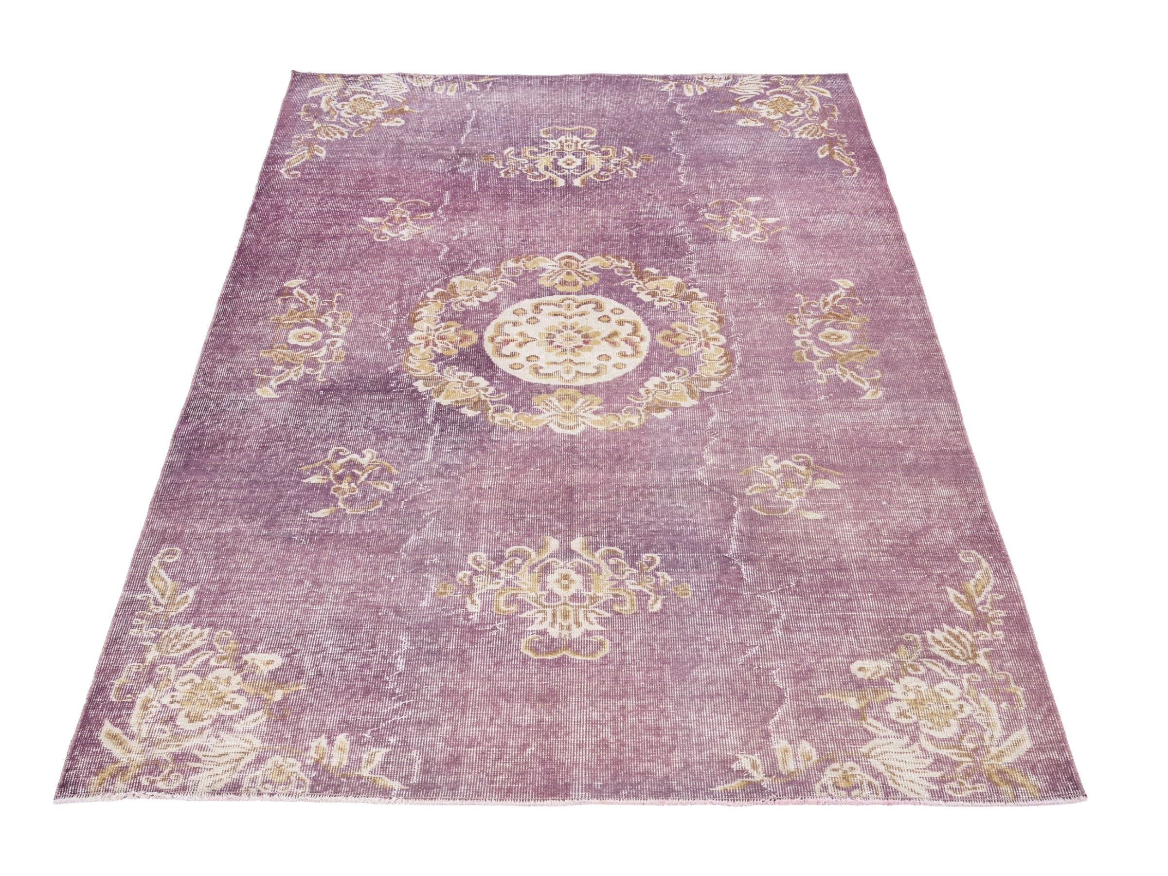 Turkish Isparta area rug in dusty rose and antique gold, view 2 of 10