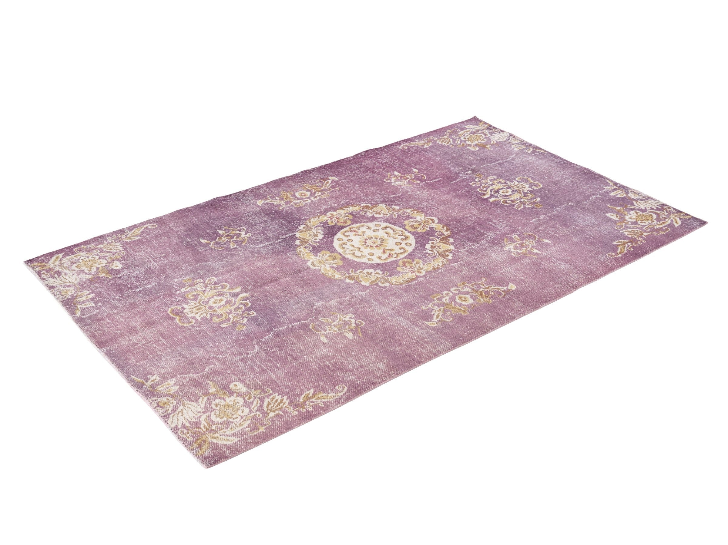 Turkish Isparta area rug in dusty rose and antique gold, view 3 of 10