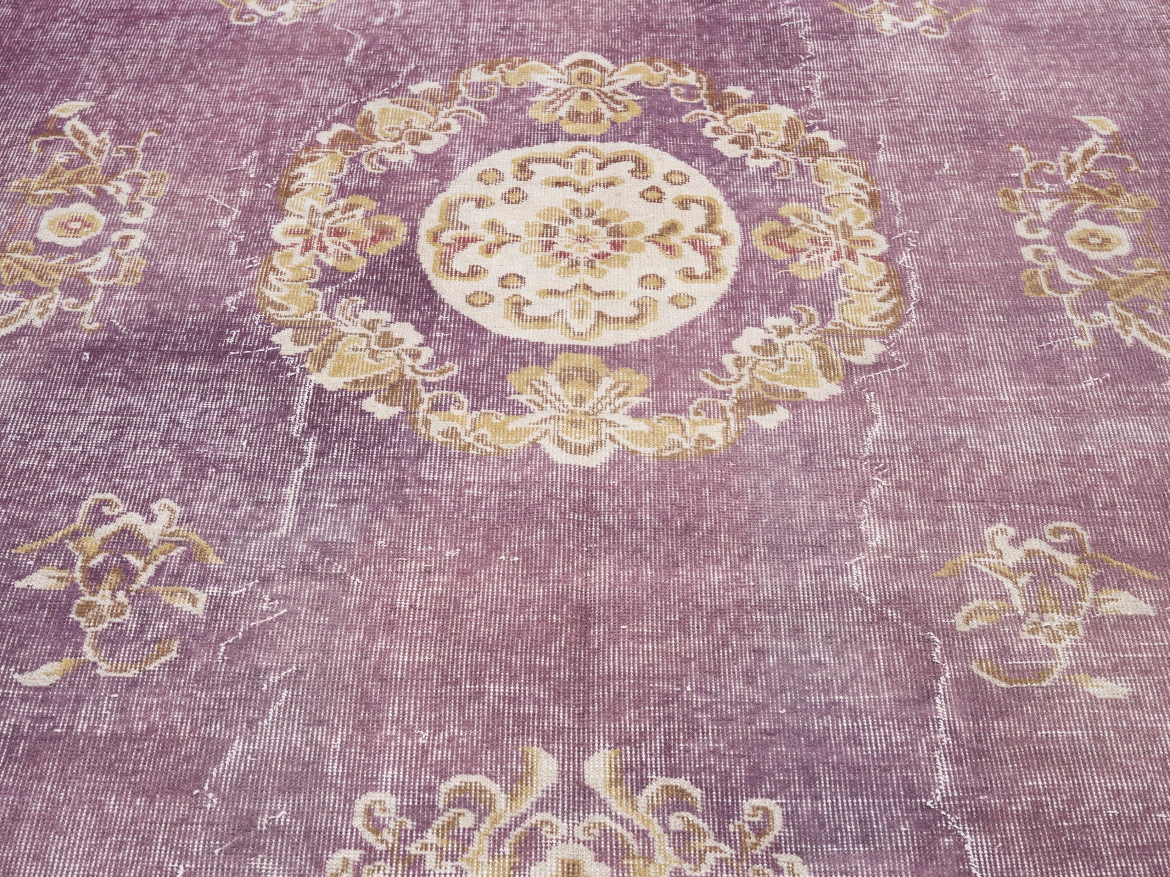 Turkish Isparta area rug in dusty rose and antique gold, view 4 of 10