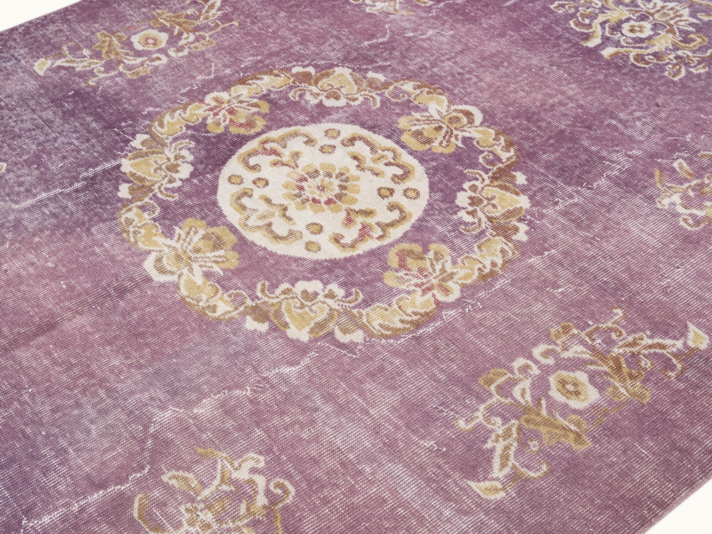 Turkish Isparta area rug in dusty rose and antique gold, view 5 of 10