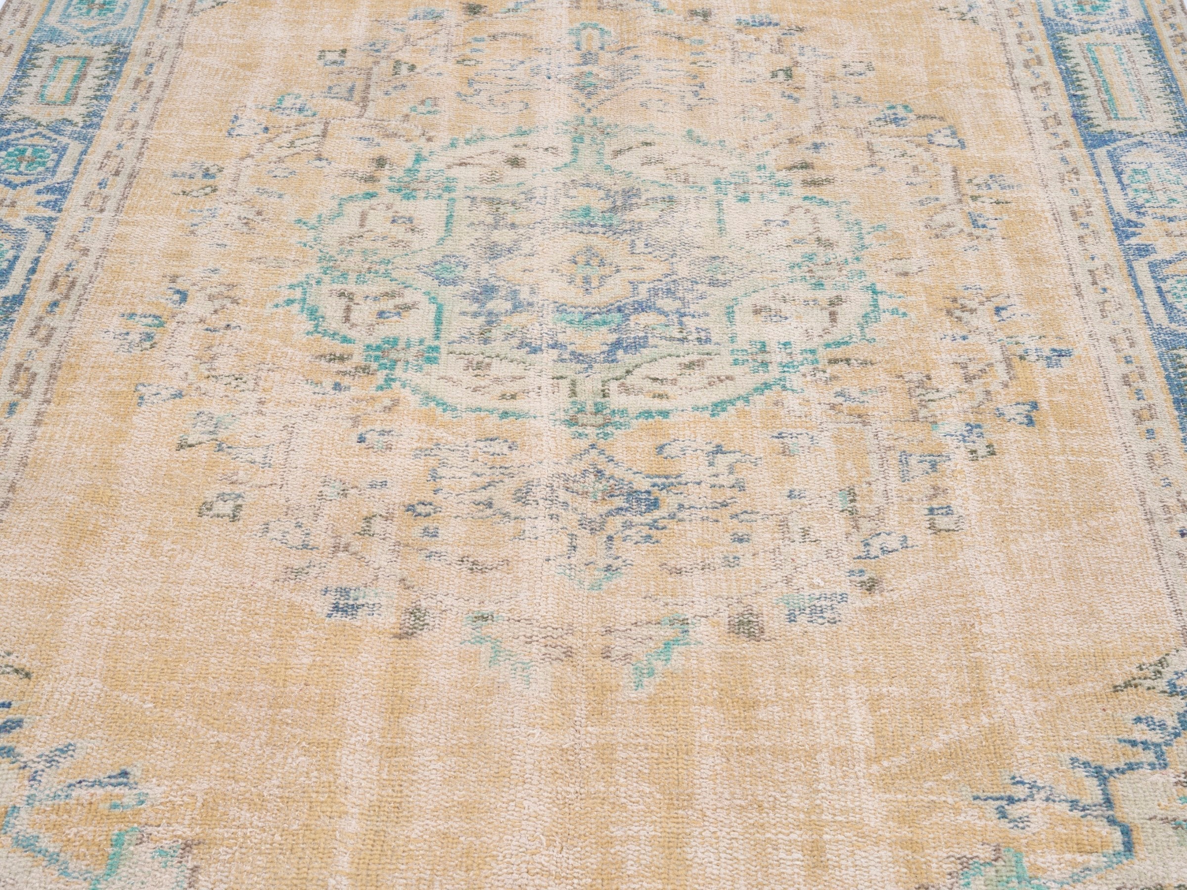 Turkish Manisa area rug in cream and powder blue, view 4 of 10