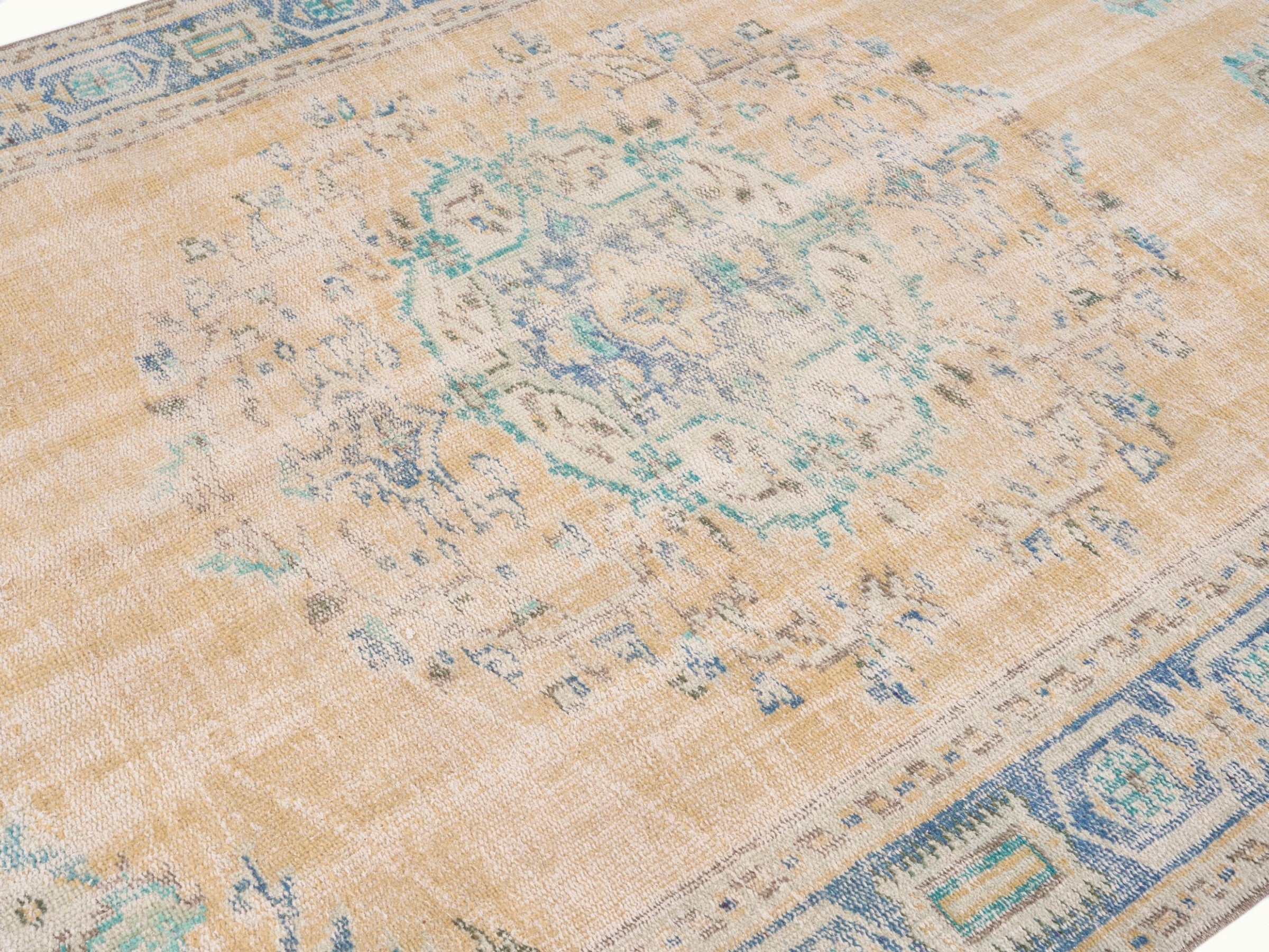 Turkish Manisa area rug in cream and powder blue, view 5 of 10