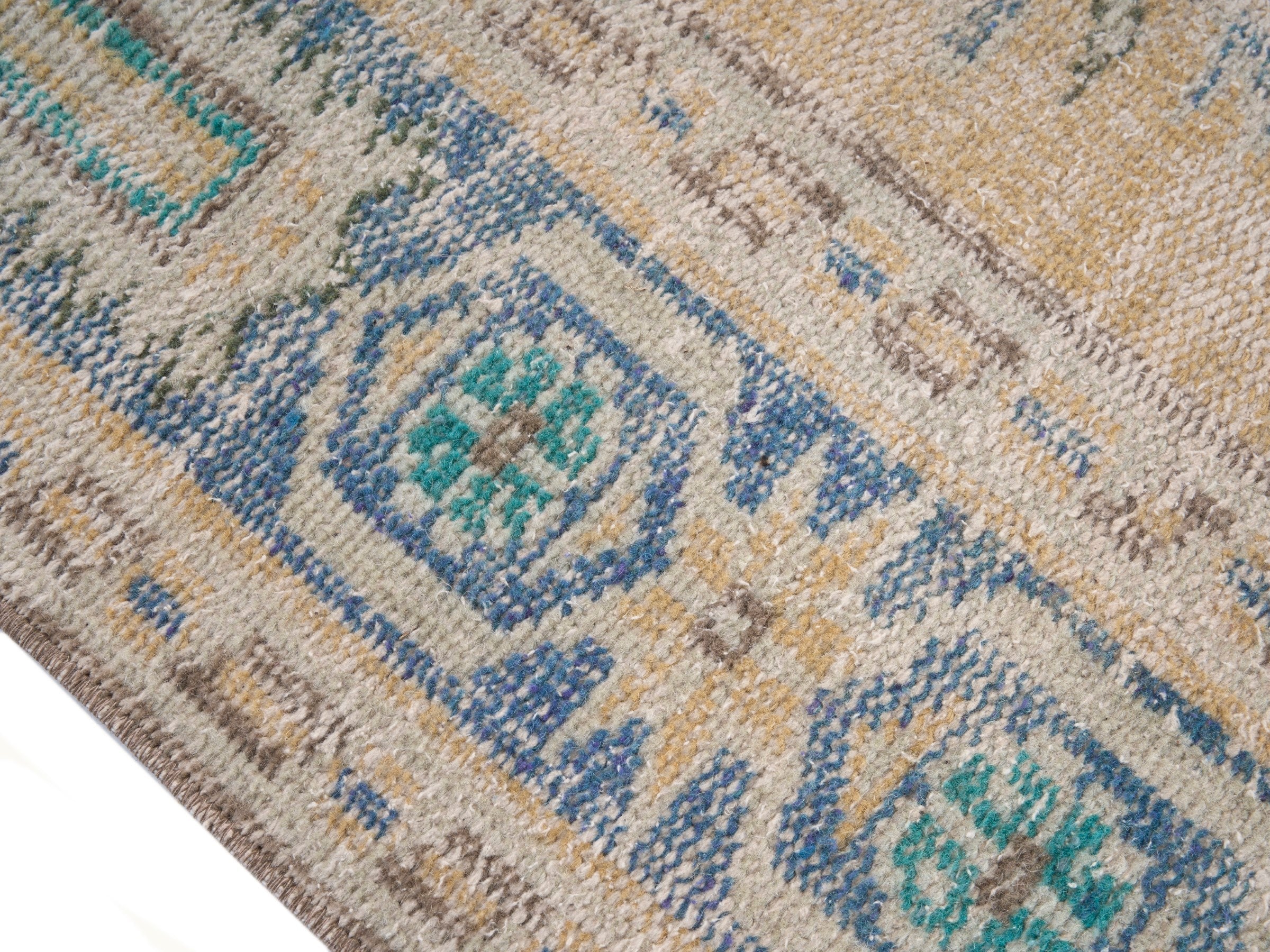 Turkish Manisa area rug in cream and powder blue, view 6 of 10